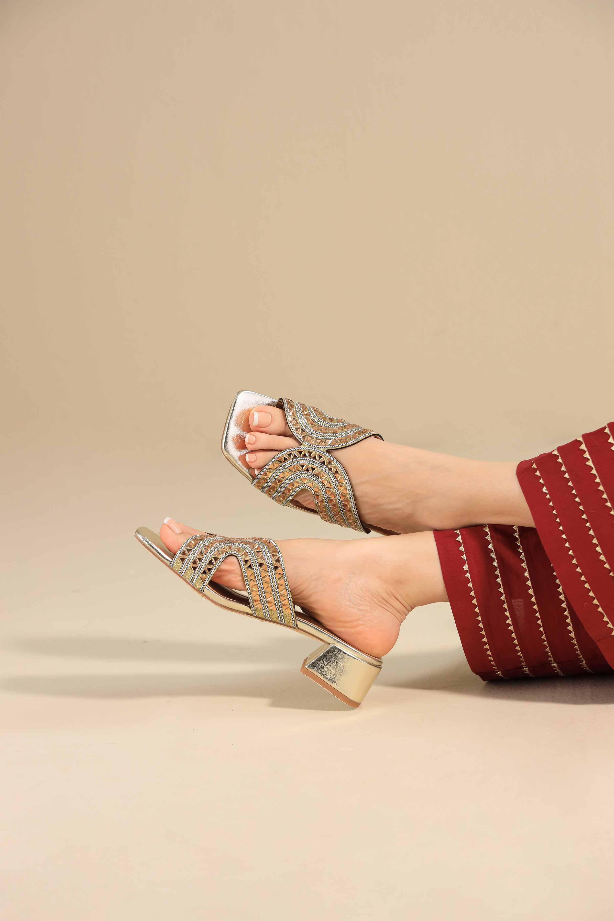 Gold Chappal-445282919 - for Women - Shoes Collection | Nishat | Shop Online