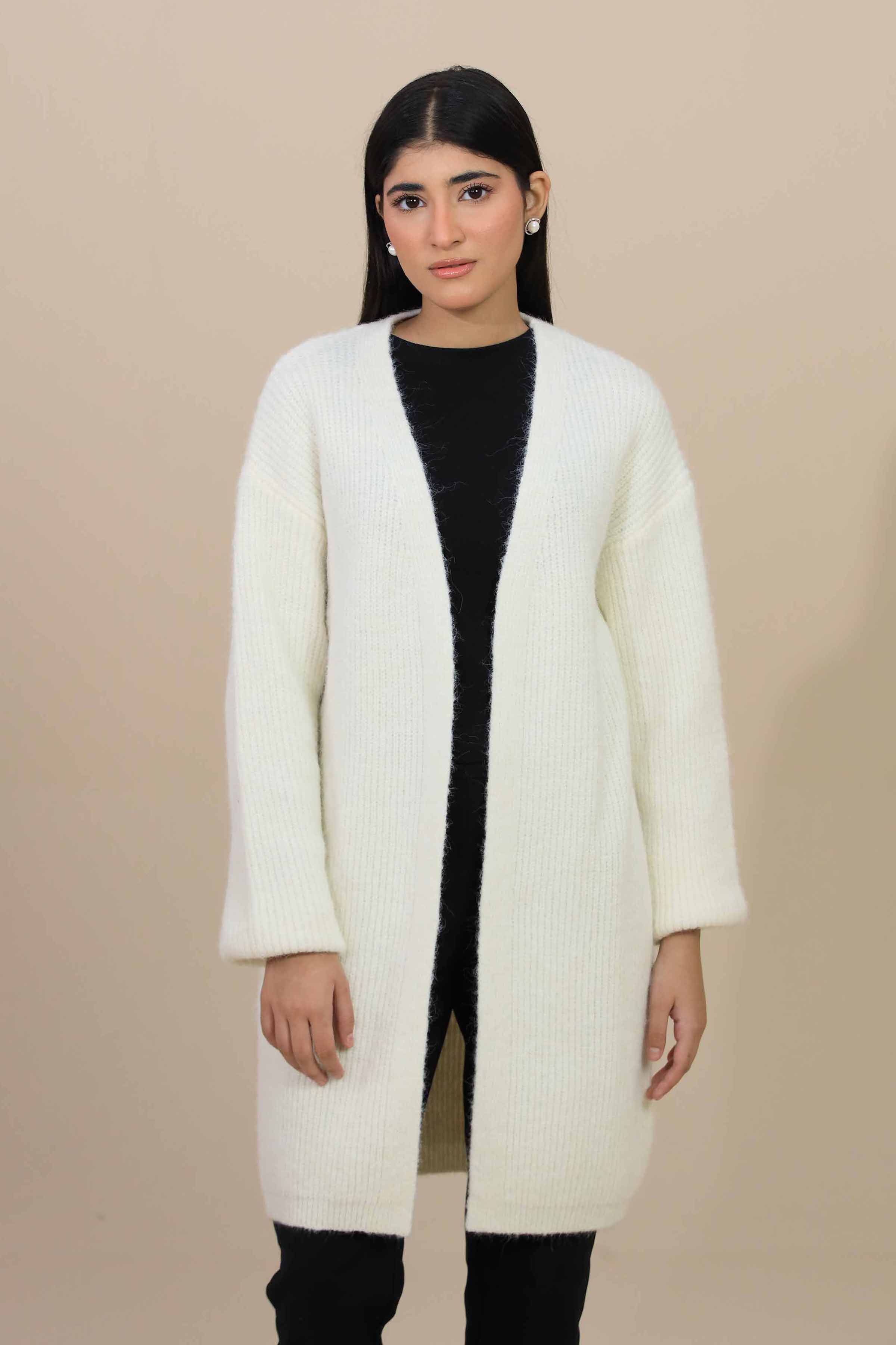 Off White Long Sweater-446960107 for Women – Long Sweaters Collection | Nishat | Shop Online