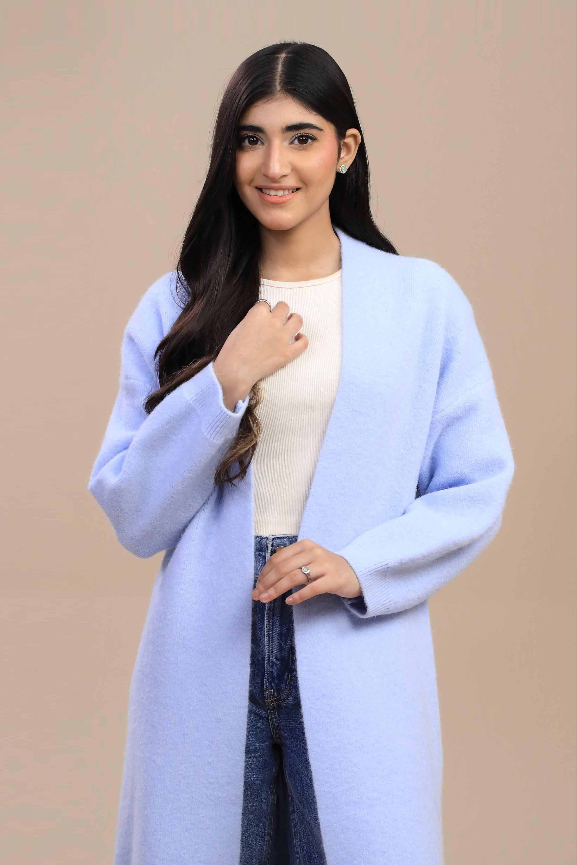 Dusty Blue Long Sweater-447040108 for Women – Long Sweaters Collection | Nishat | Shop Online