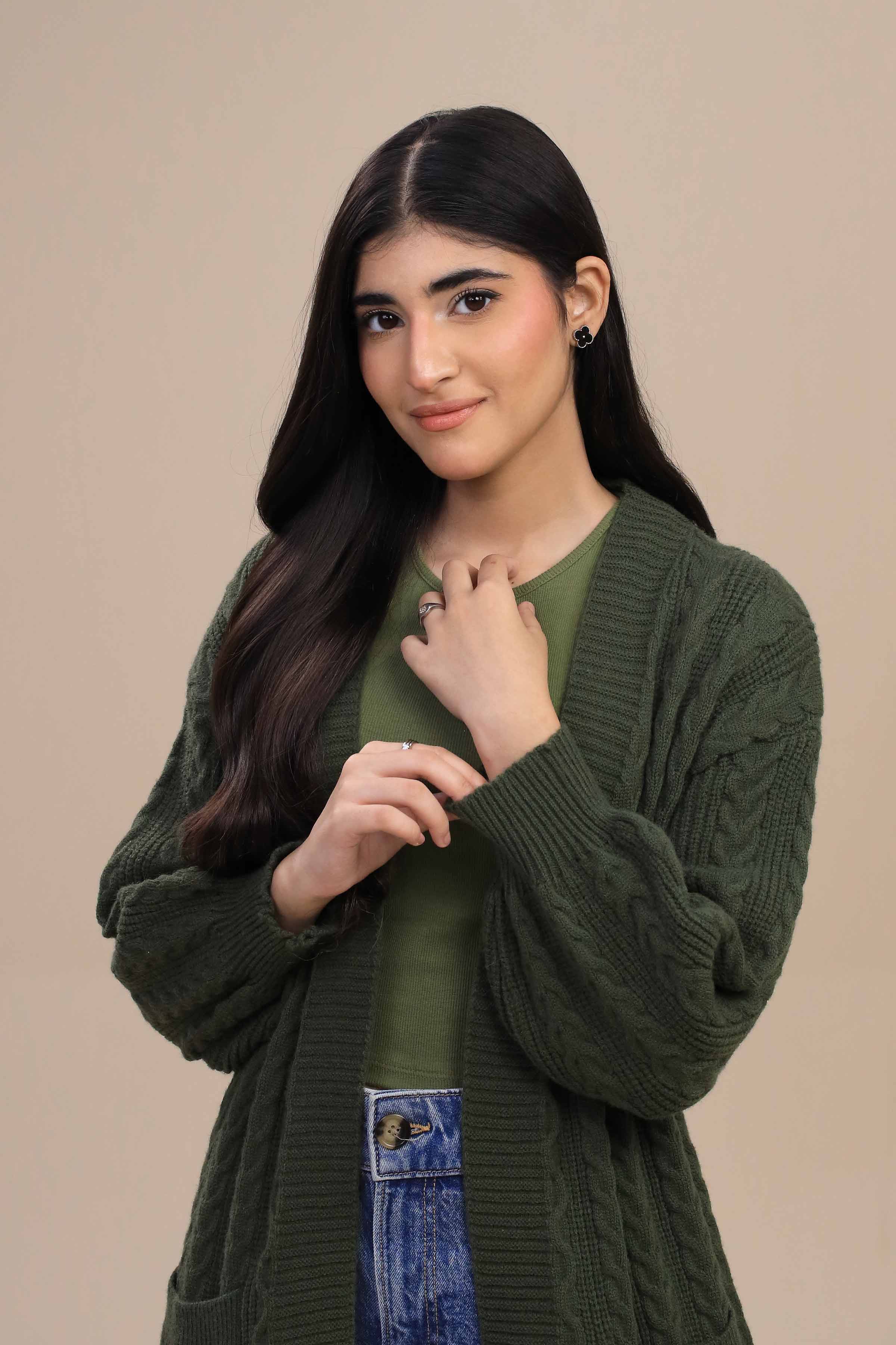 Olive Green Long Sweater-447050104 for Women – Long Sweaters Collection | Nishat | Shop Online