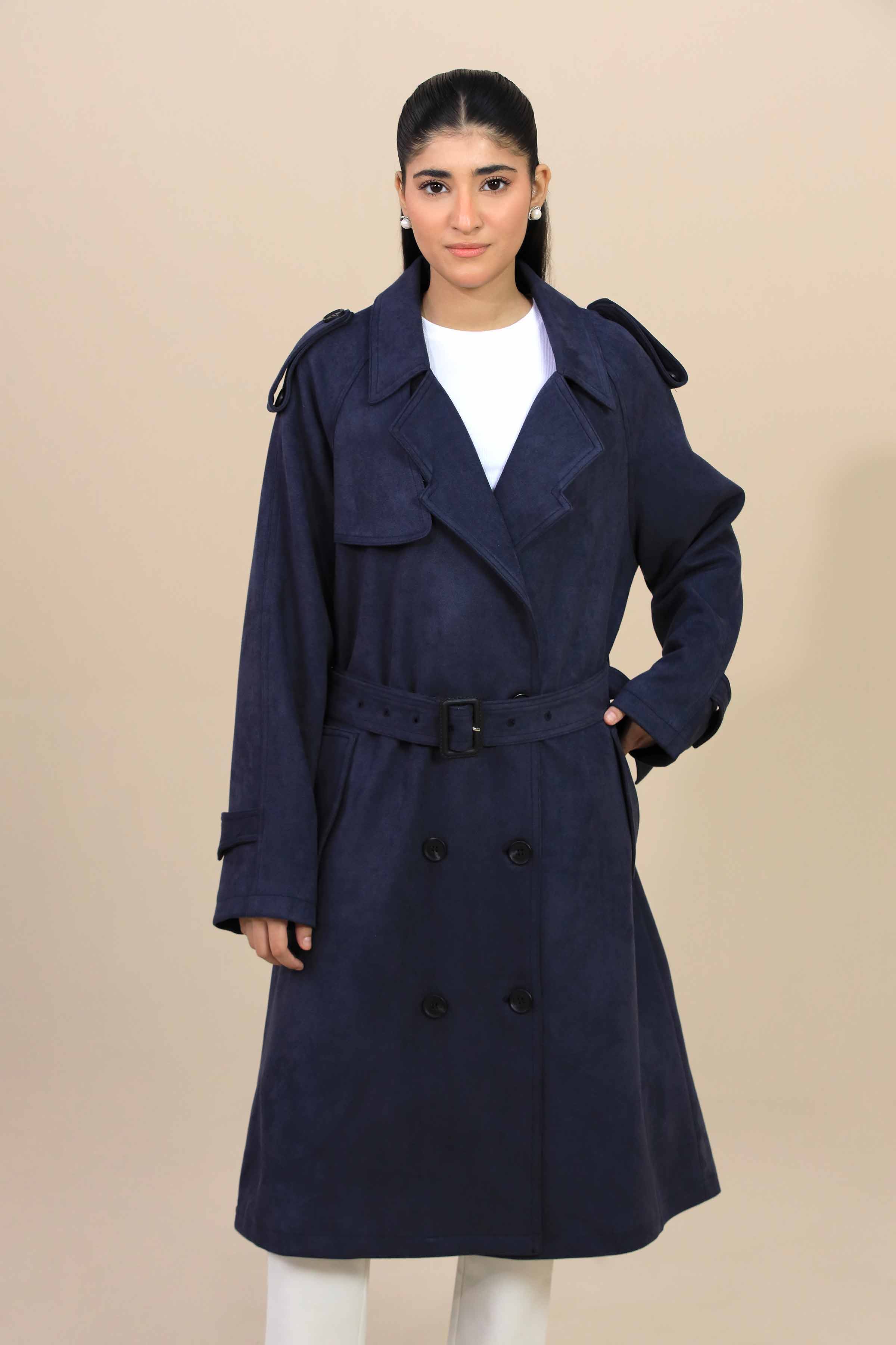 Blue Long Coat for Women by Nishat Linen – Stylish Winter Wear