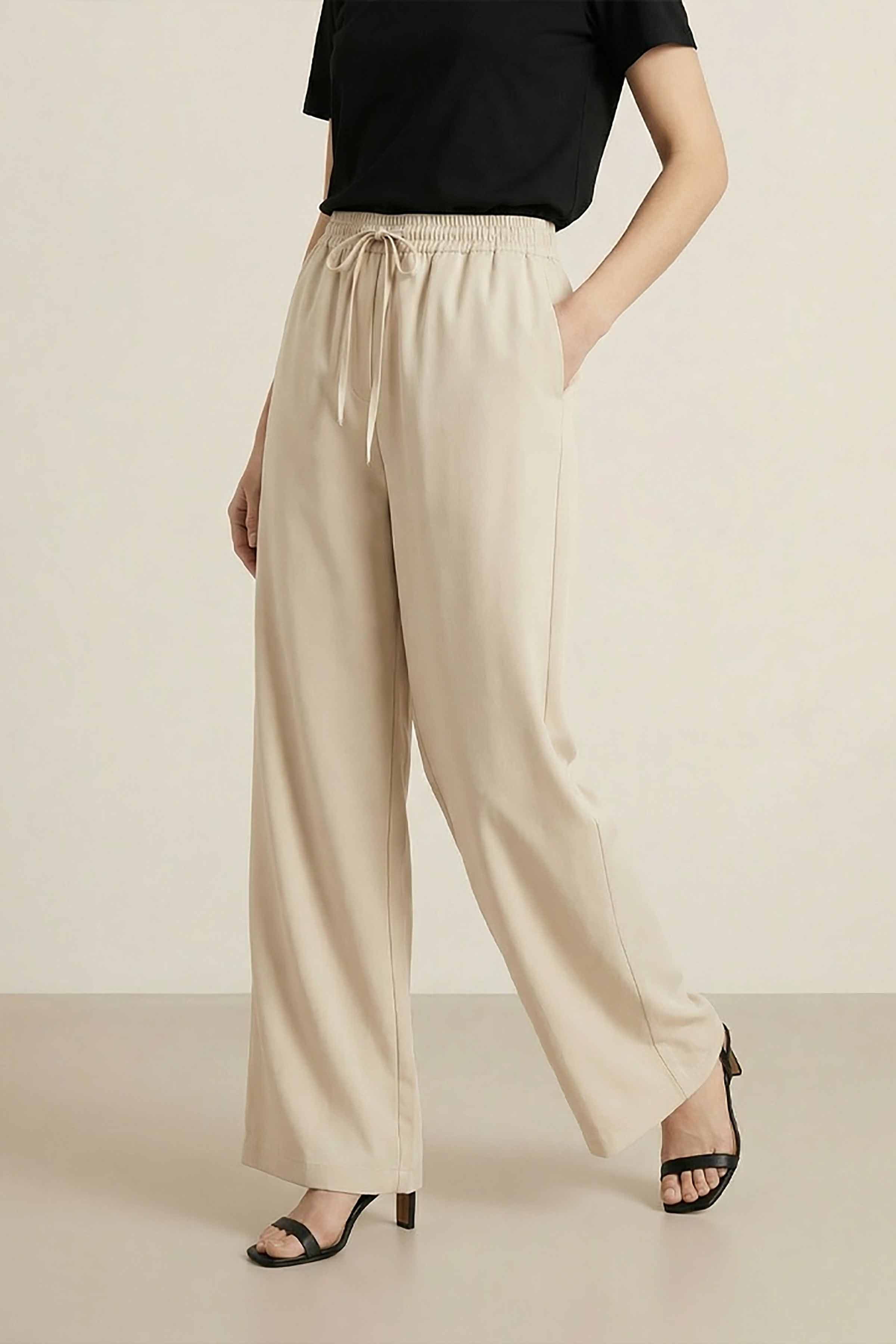 Beige Women Pants-447980118
