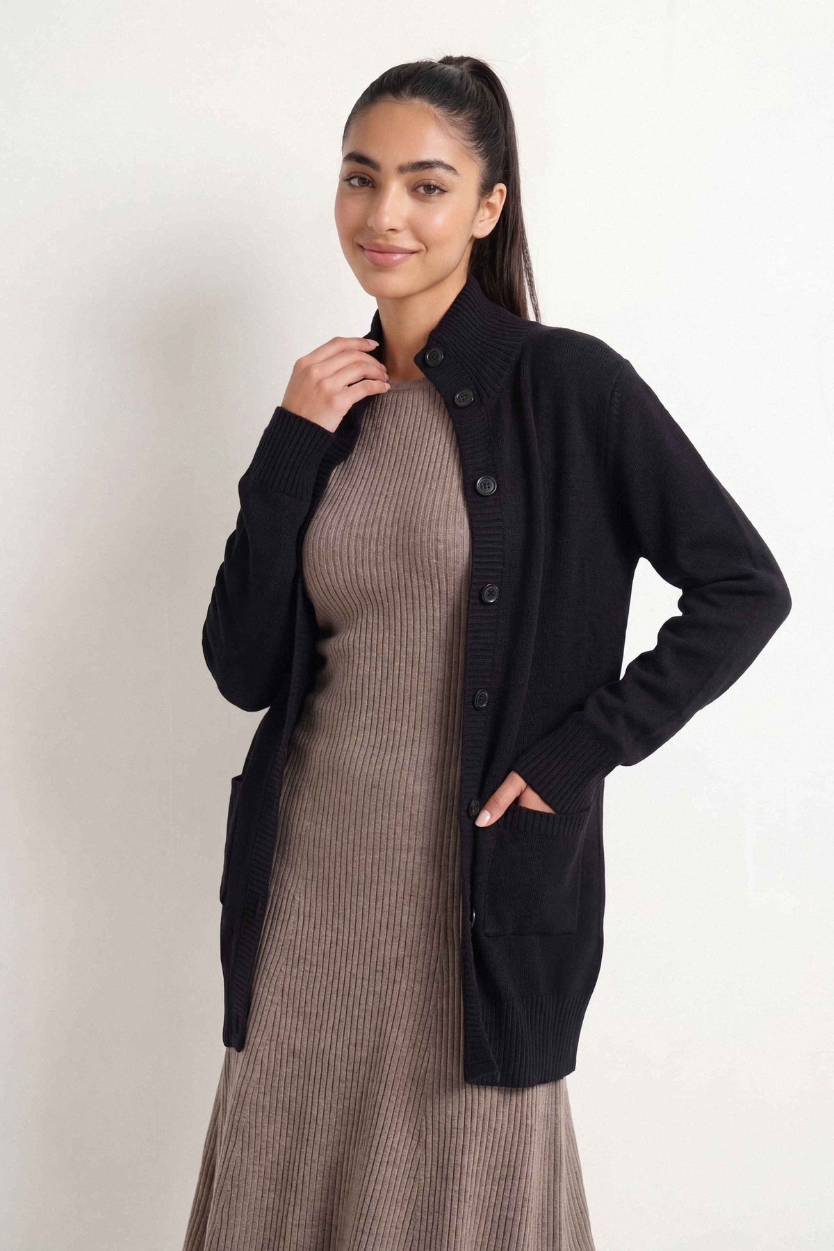 Black Long Sweater-1719110103 for Women – Long Sweaters Collection | Nishat | Shop Online