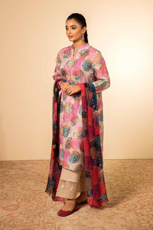 3 Piece - Digital Printed Jacquard Embroidered Suit - 42401018