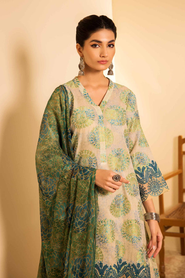 3 Piece - Digital Printed Jacquard Embroidered Suit - 42401019