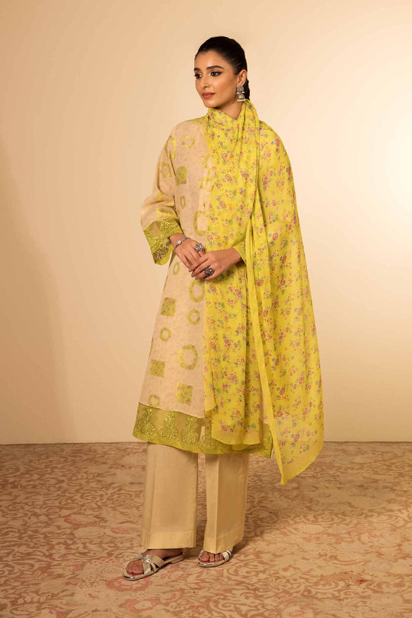 3 Piece - Digital Printed Jacquard Embroidered Suit - 42401020