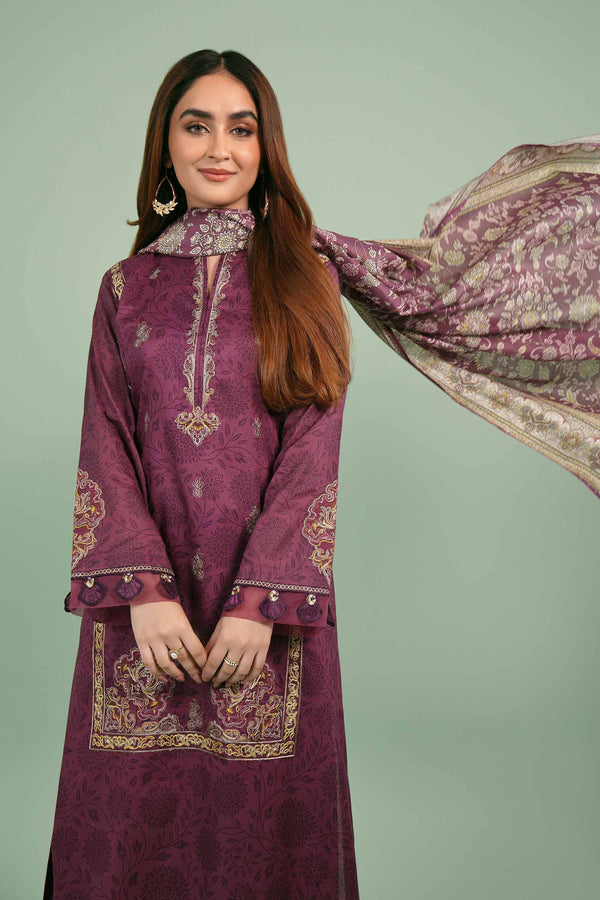 3 Piece - Printed Embroidered Suit - 42401403