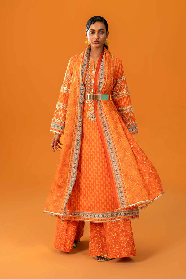 3 Piece - Printed Embroidered Suit - 42401704