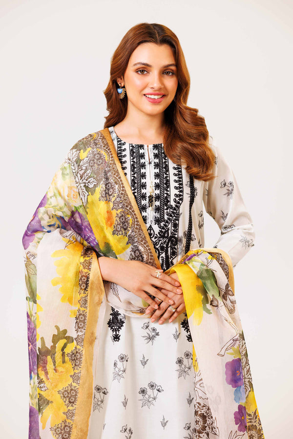 3 Piece - Printed Embroidered Suit - 42401838