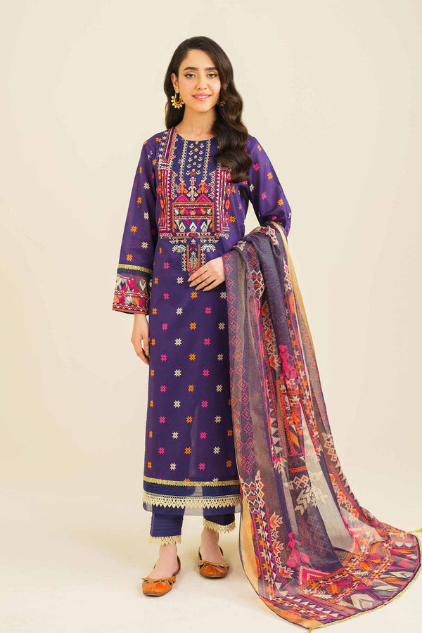 3 Piece - Printed Embroidered Suit - 42401841