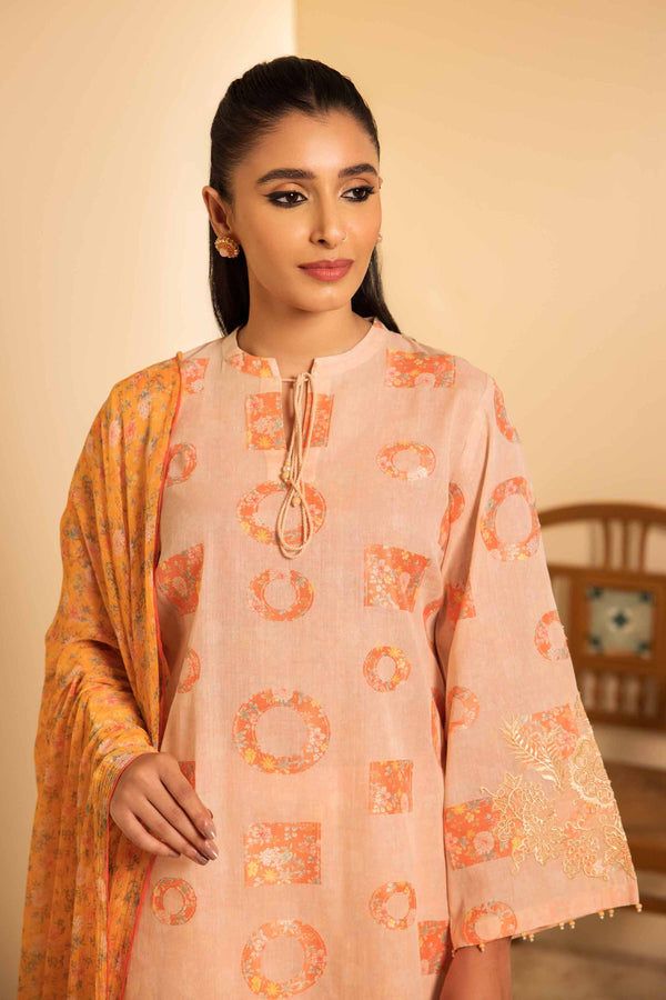 3 Piece - Digital Printed Jacquard Embroidered Suit - 42401888