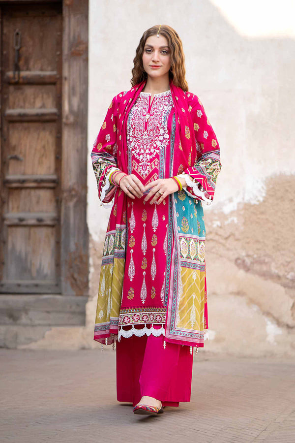 3 Piece - Gold Paste Printed Embroidered Suit - 42401902