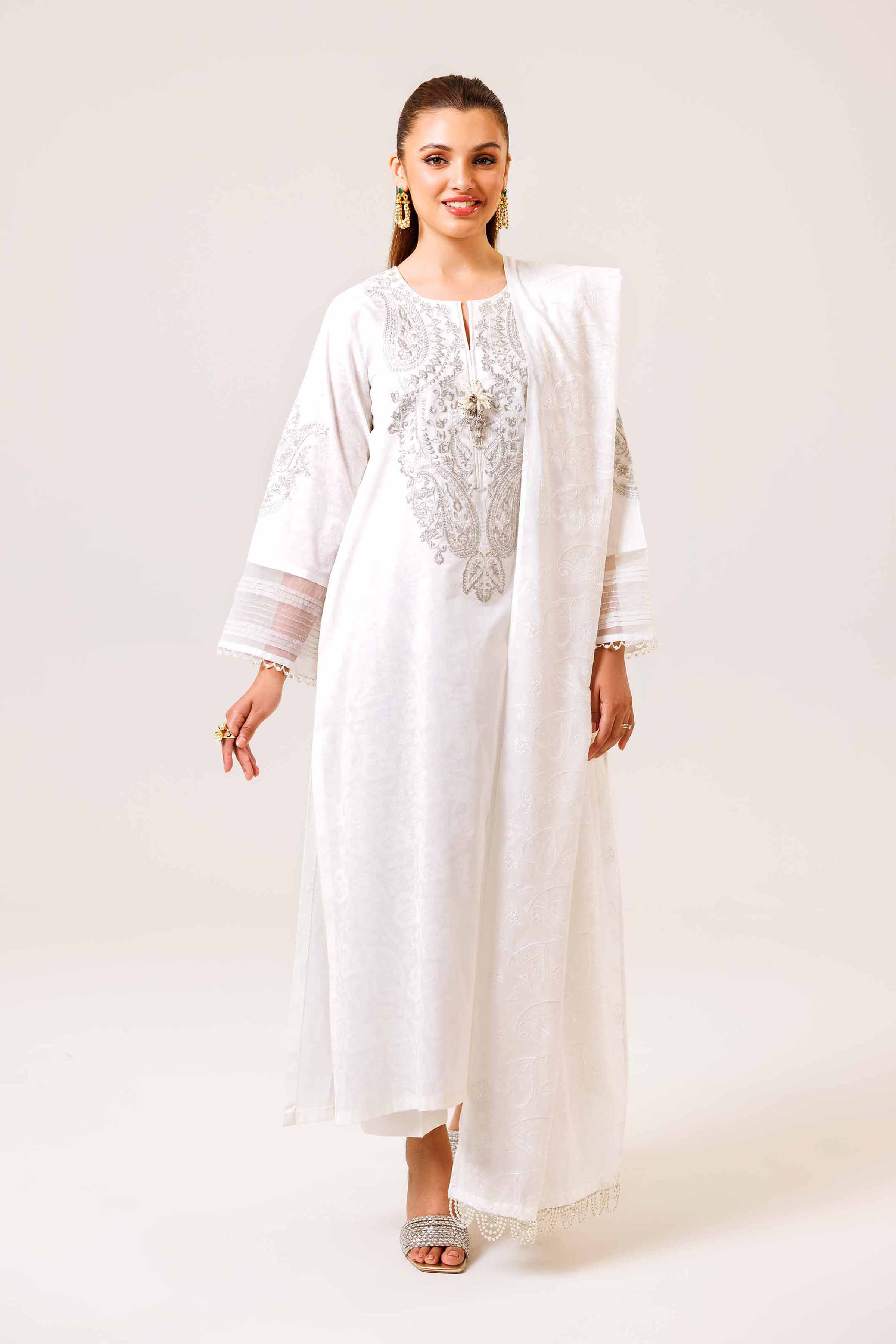 3 Piece - White Paste Printed Embroidered Suit - 42401992-1 for Women - Unstitched Collection | Nishat | Shop Online