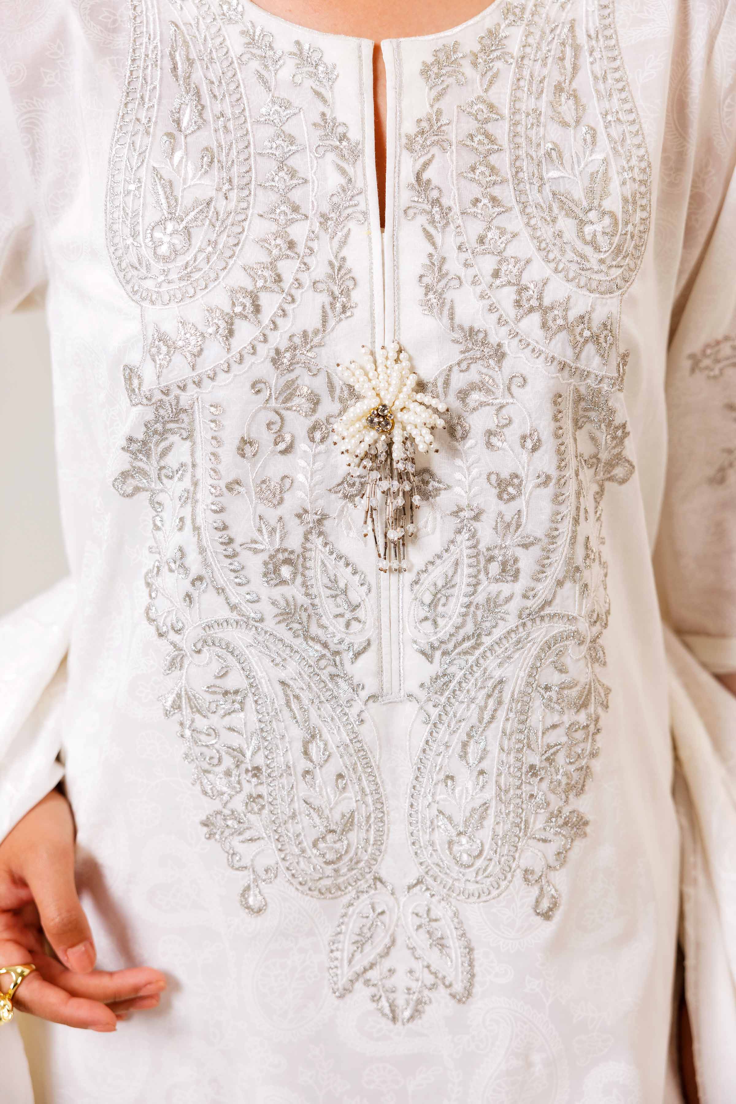 3 Piece - White Paste Printed Embroidered Suit - 42401992-1 for Women - Unstitched Collection | Nishat | Shop Online
