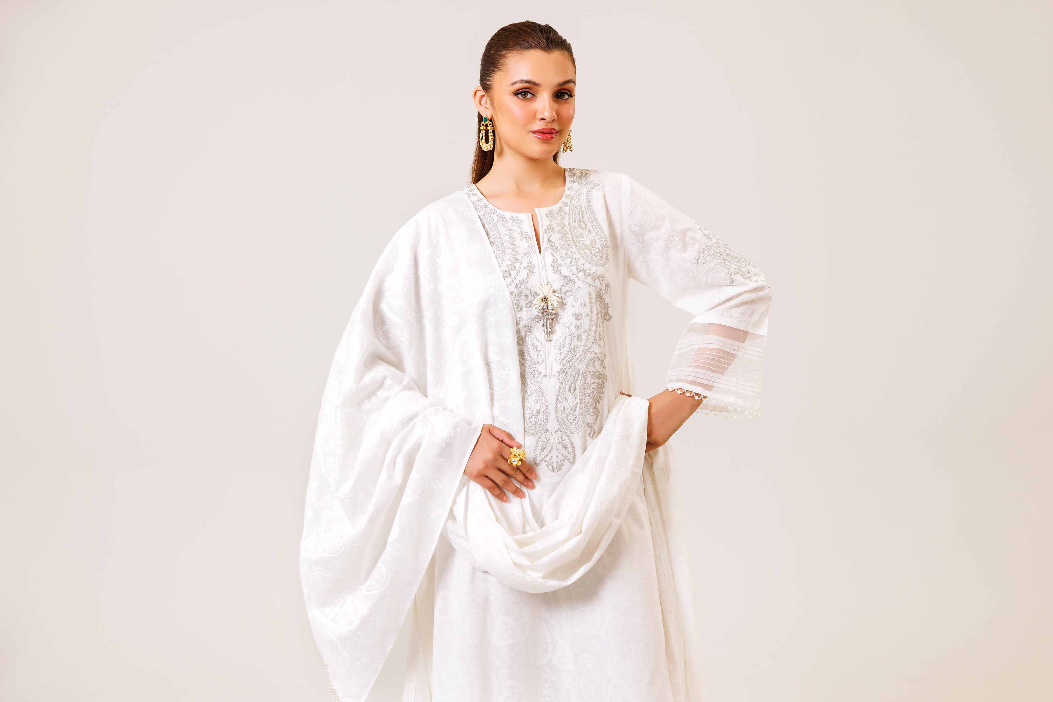 3 Piece - White Paste Printed Embroidered Suit - 42401992-1 for Women - Unstitched Collection | Nishat | Shop Online