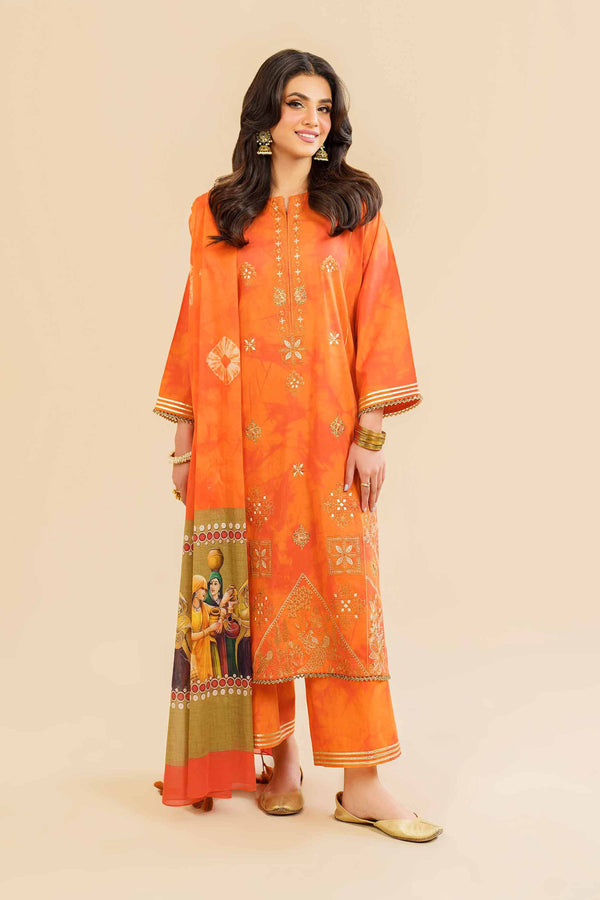 3 Piece - Printed Embroidered Suit - 42405001
