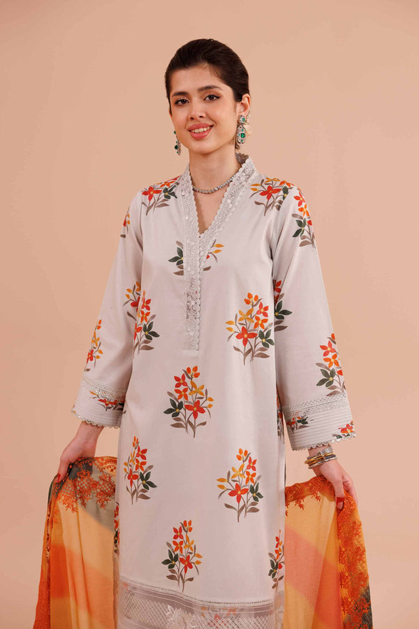 3 Piece - Printed Embroidered Suit - 42405018
