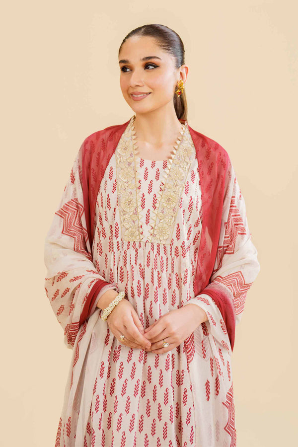 3 Piece - Printed Embroidered Suit - 42405019