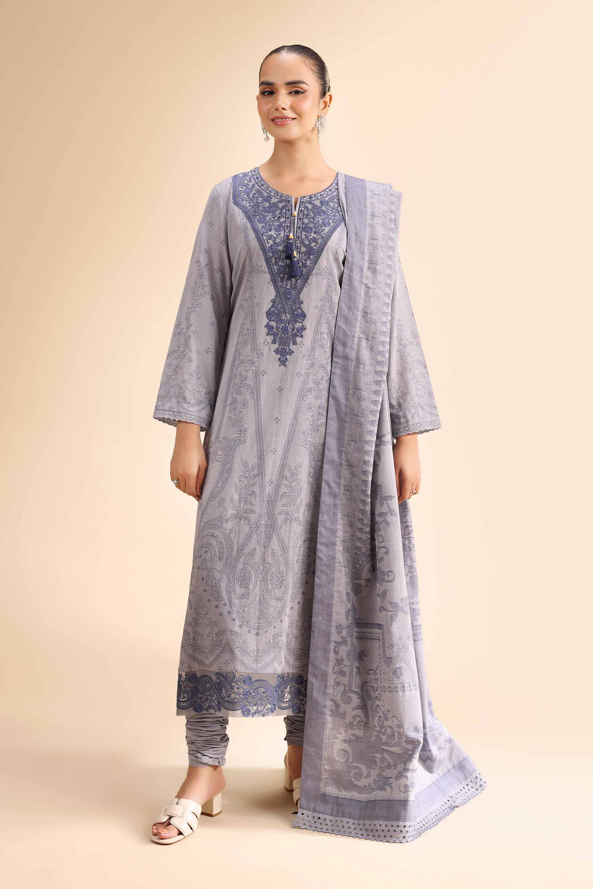 3 Piece - Jacquard Embroidered Suit - 42501048 for Women - Unstitched Collection | Nishat | Shop Online