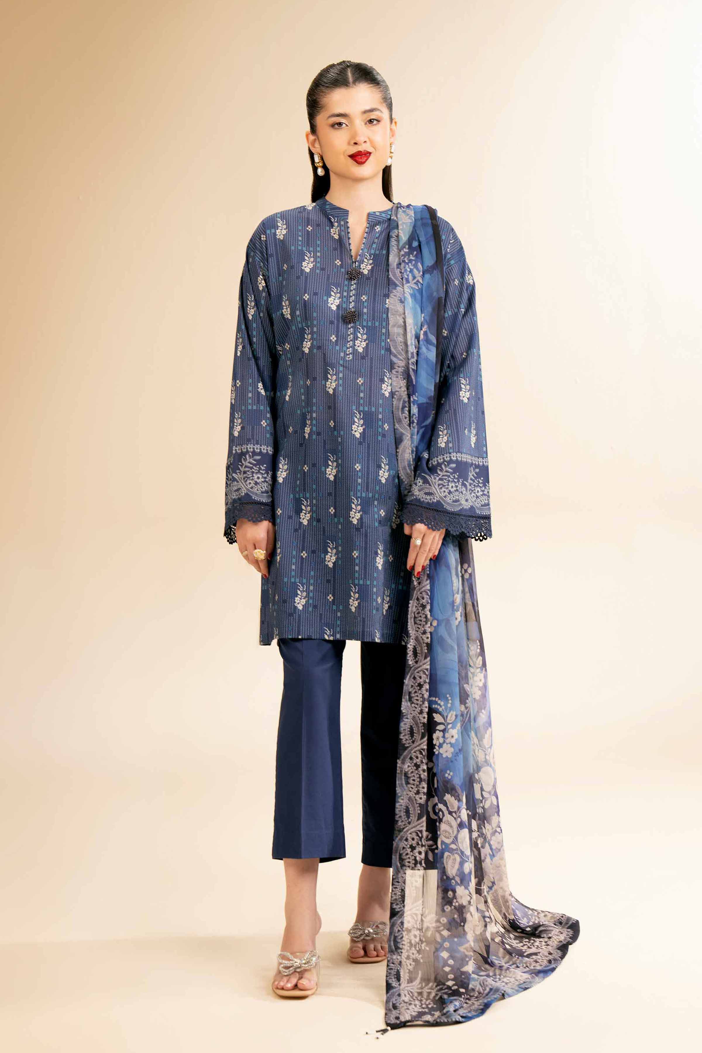 2 Piece - Printed With Laces Suit - 42501269 for Women - Unstitched Collection | Nishat | Shop Online