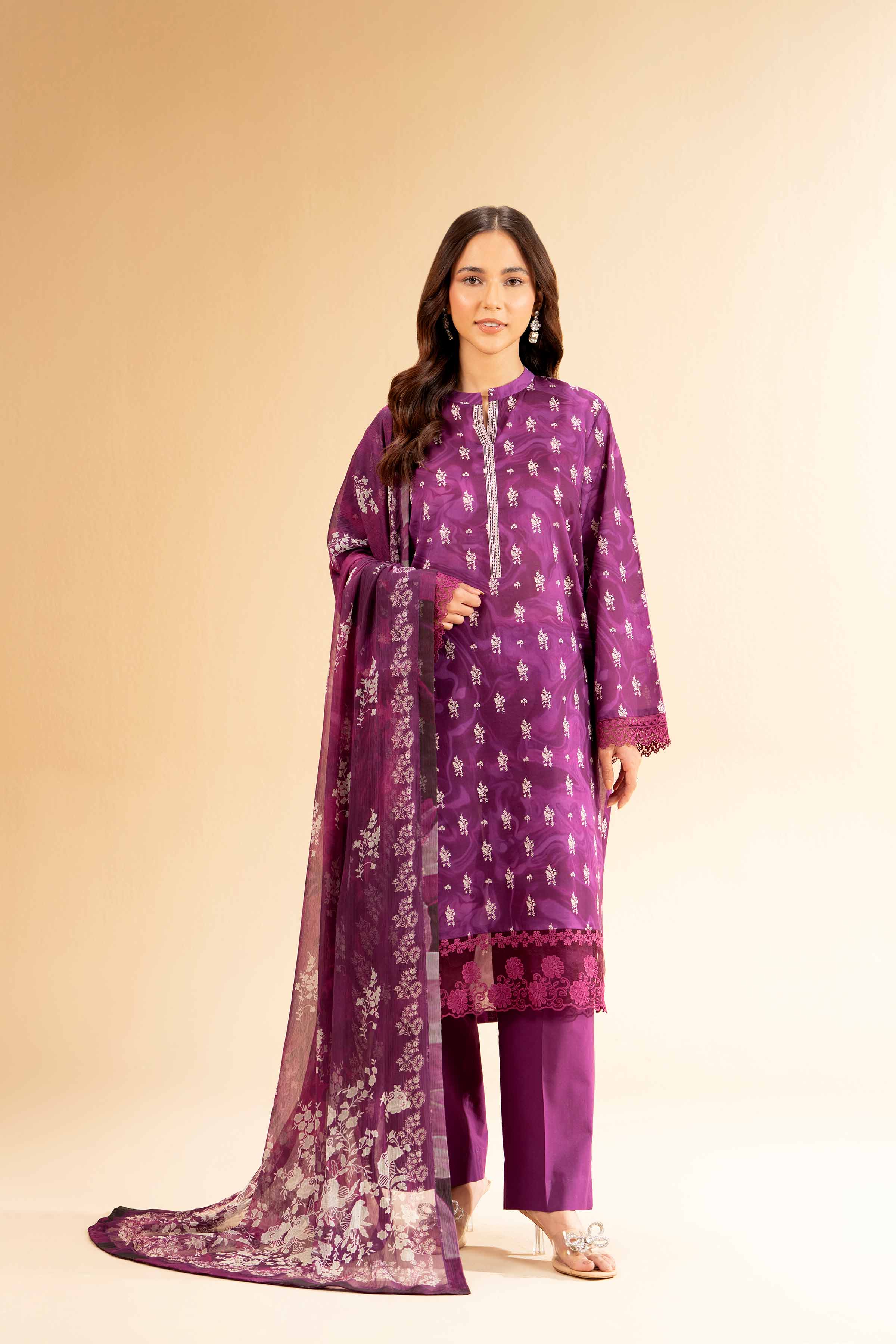 2 Piece - Printed With Laces Suit - 42501270 for Women - Unstitched Collection | Nishat | Shop Online