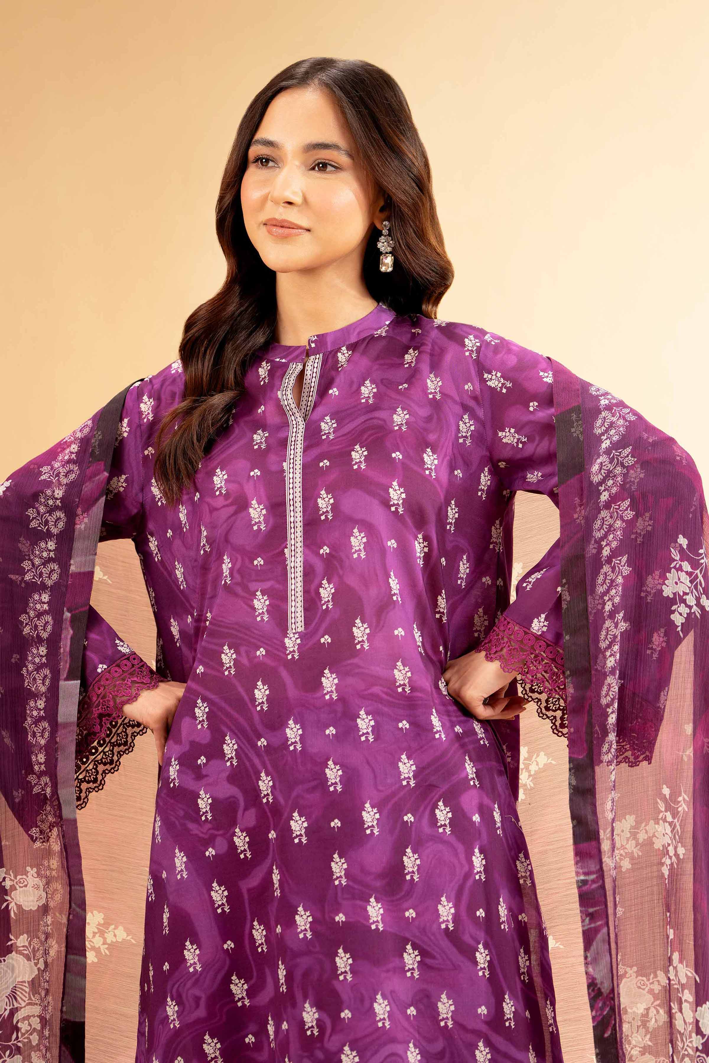 2 Piece - Printed With Laces Suit - 42501270 for Women - Unstitched Collection | Nishat | Shop Online