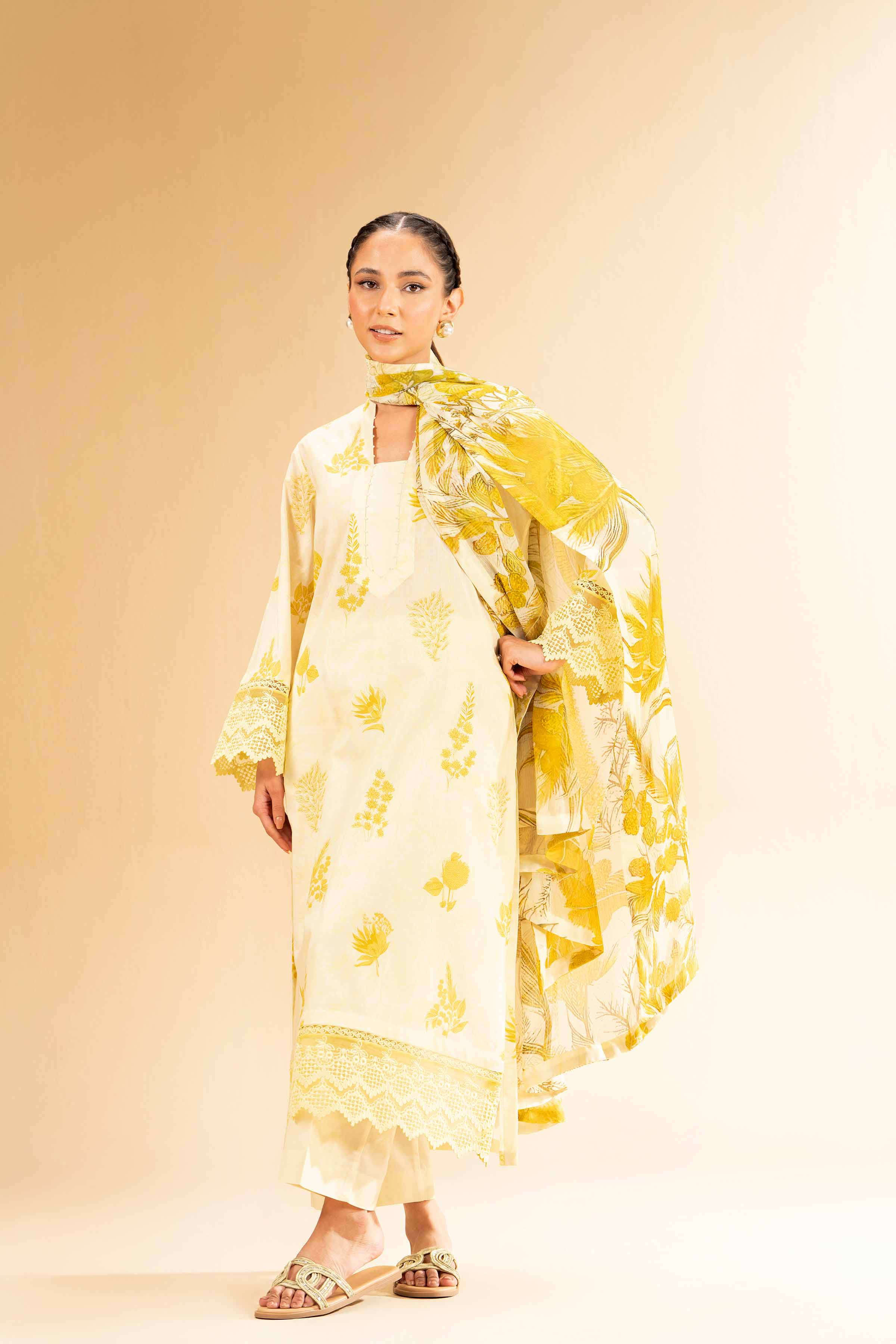 2 Piece - Printed With Laces Suit - 42501274 for Women - Unstitched Collection | Nishat | Shop Online