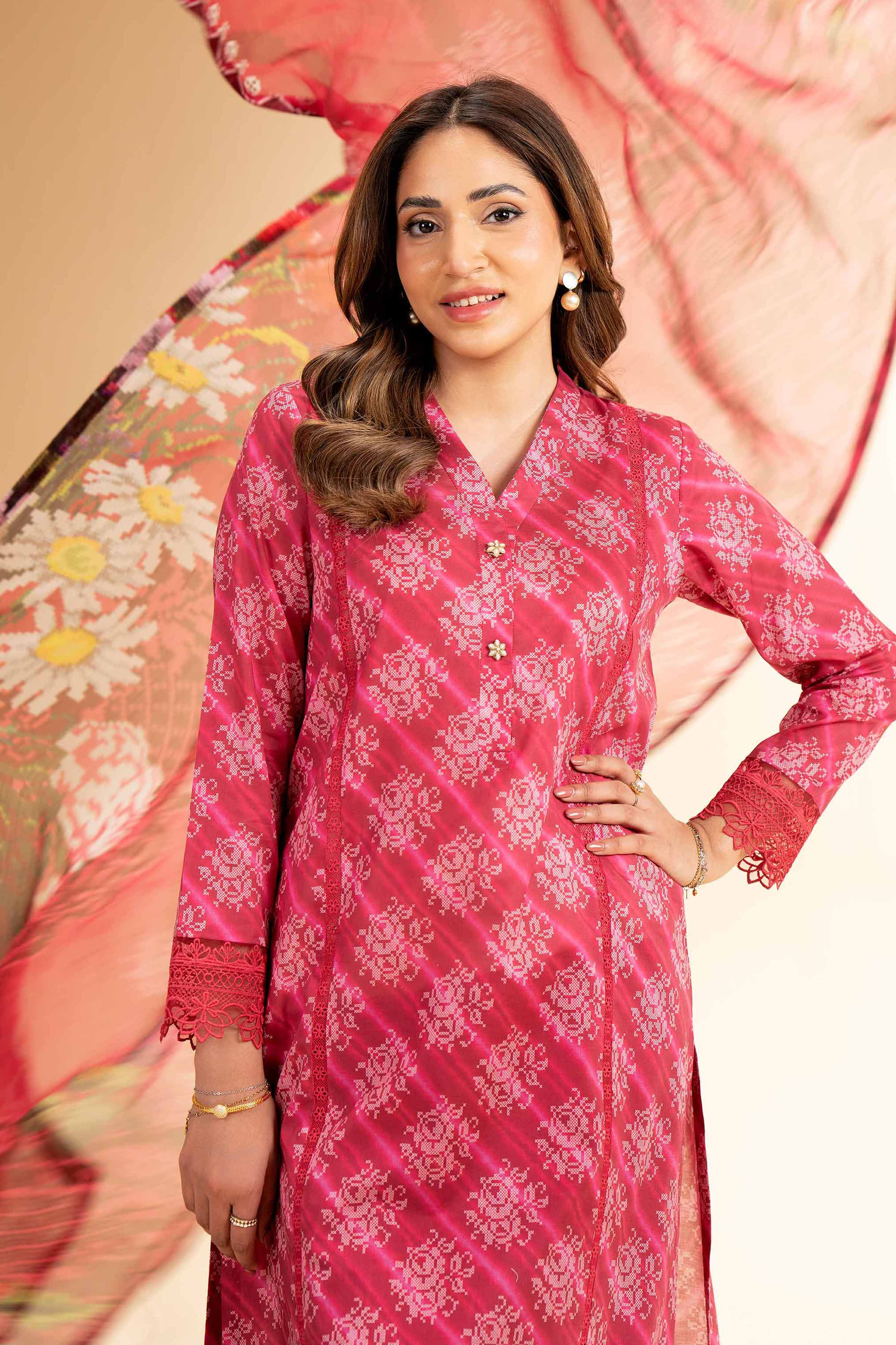 2 Piece - Printed With Laces Suit - 42501275 for Women - Unstitched Collection | Nishat | Shop Online