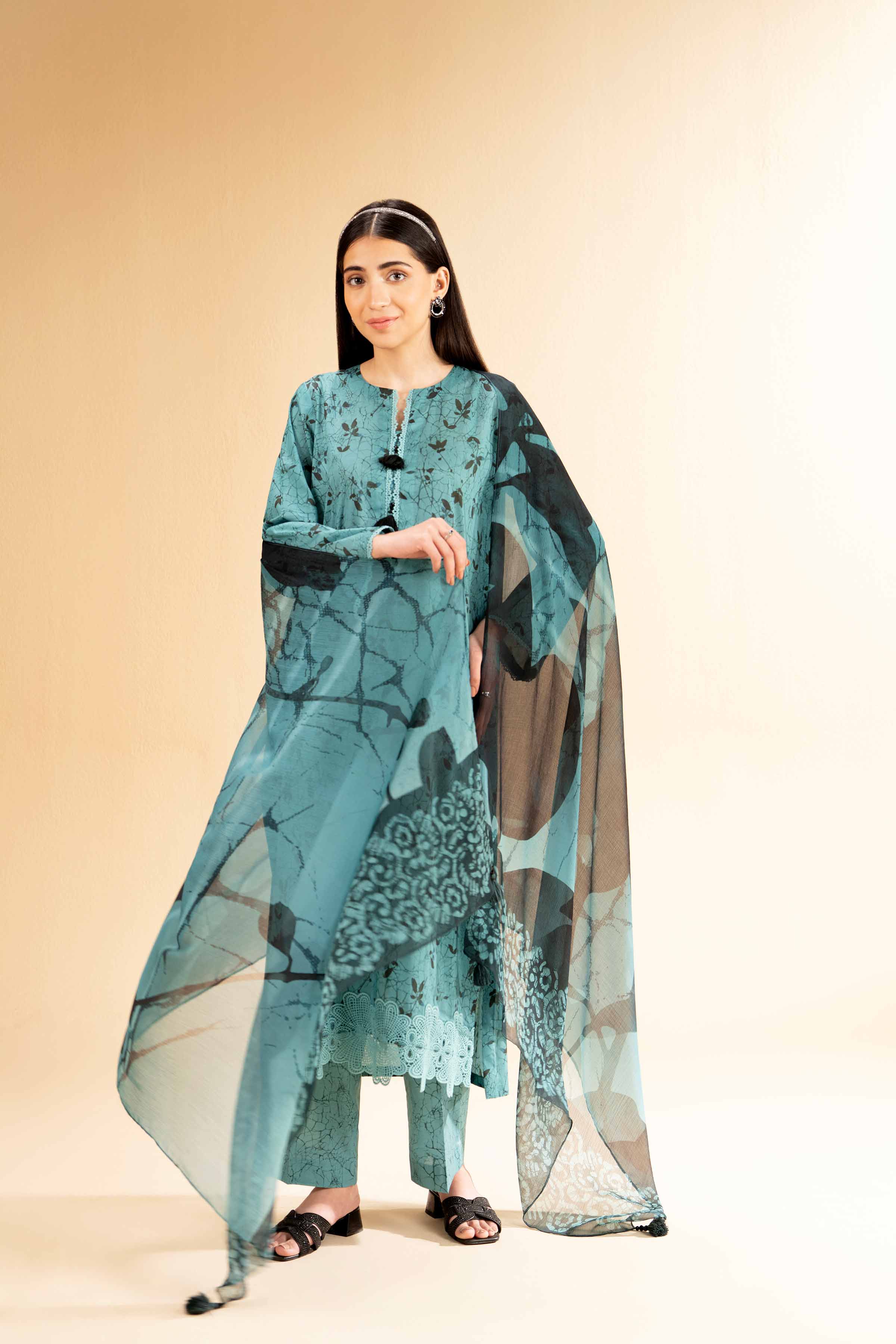 3 Piece - Printed With Laces Suit - 42501330 for Women - Unstitched Collection | Nishat | Shop Online