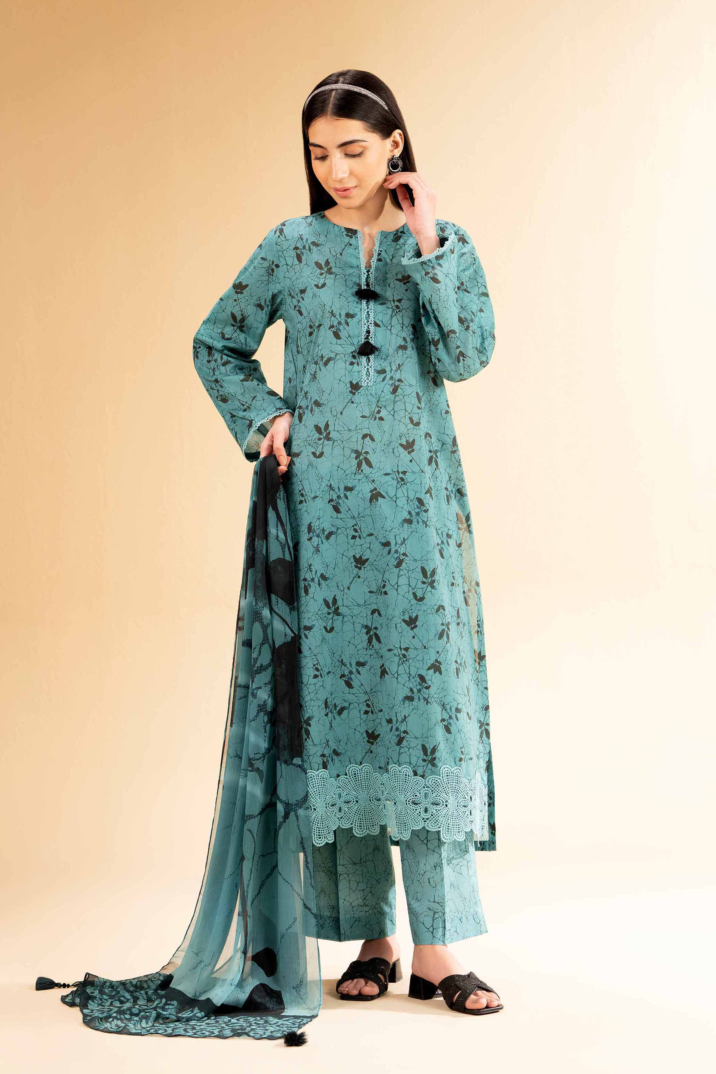 3 Piece - Printed With Laces Suit - 42501330 for Women - Unstitched Collection | Nishat | Shop Online