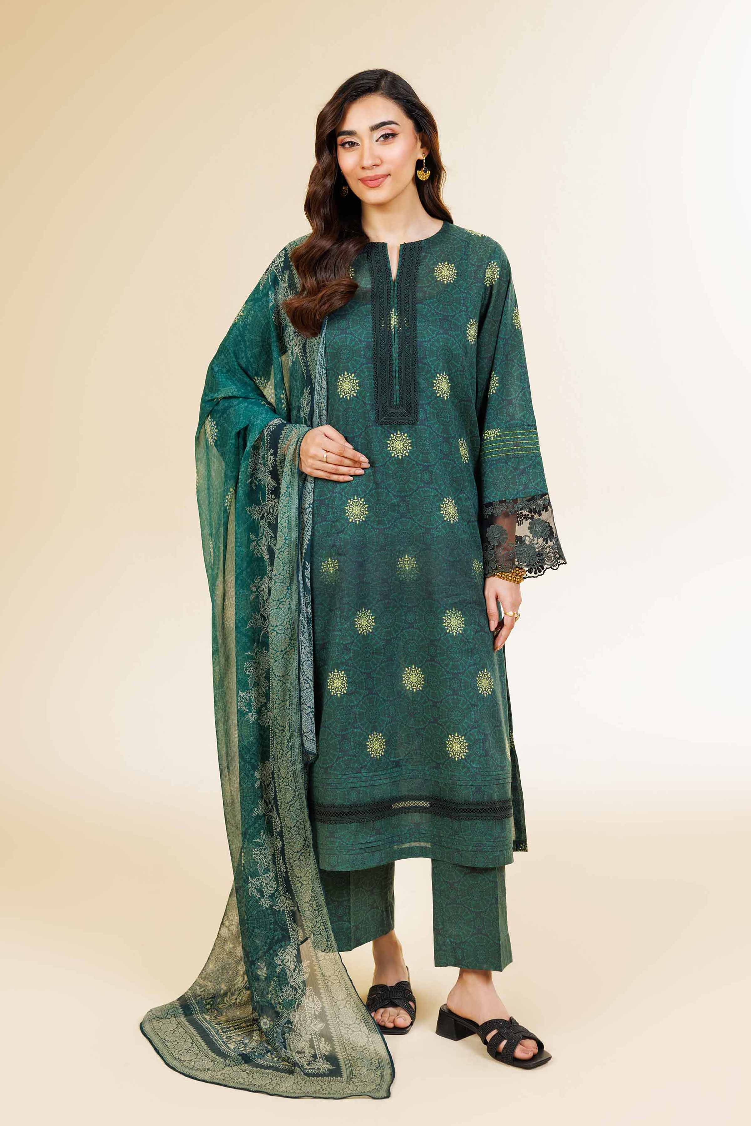 3 Piece - Printed With Laces Suit - 42501332 for Women - Unstitched Collection | Nishat | Shop Online