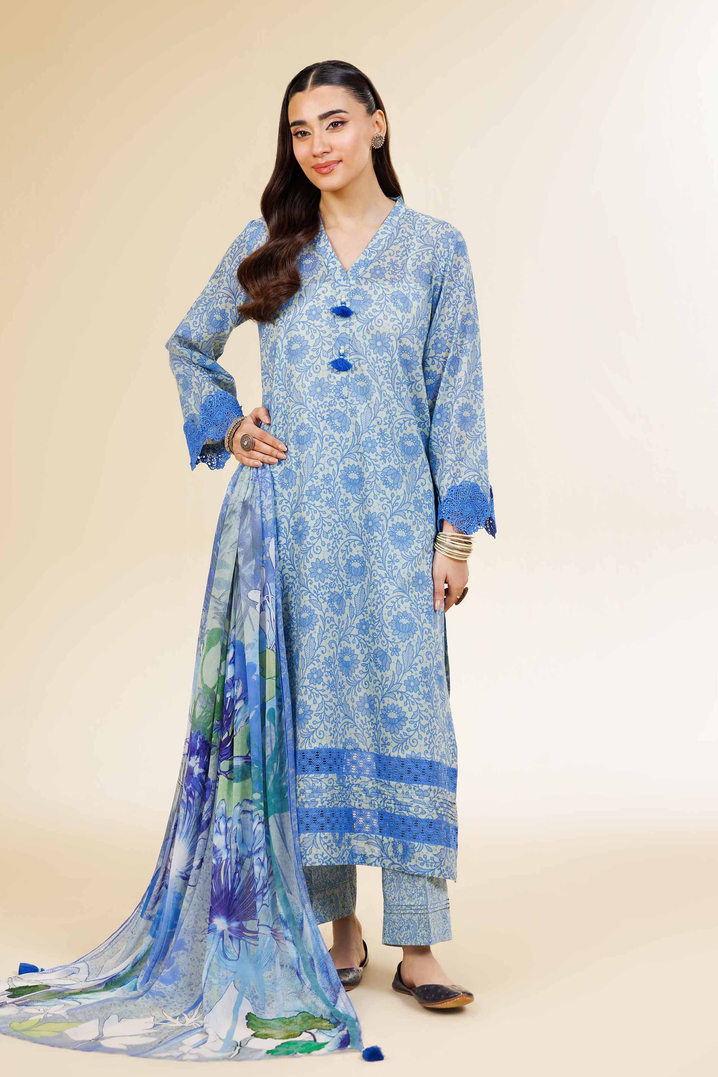 3 Piece - Printed With Laces Suit - 42501333 for Women - Unstitched Collection | Nishat | Shop Online