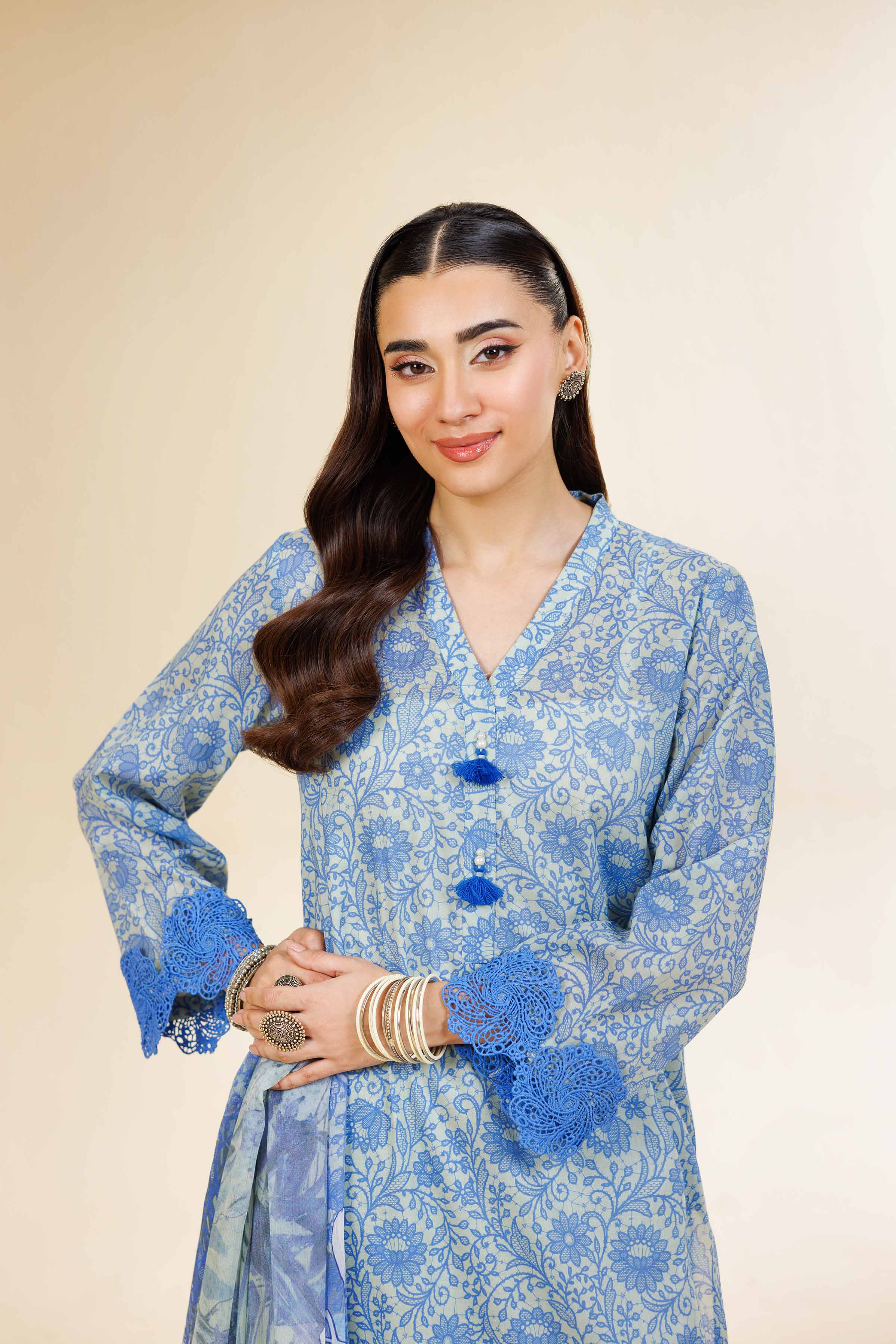3 Piece - Printed With Laces Suit - 42501333 for Women - Unstitched Collection | Nishat | Shop Online