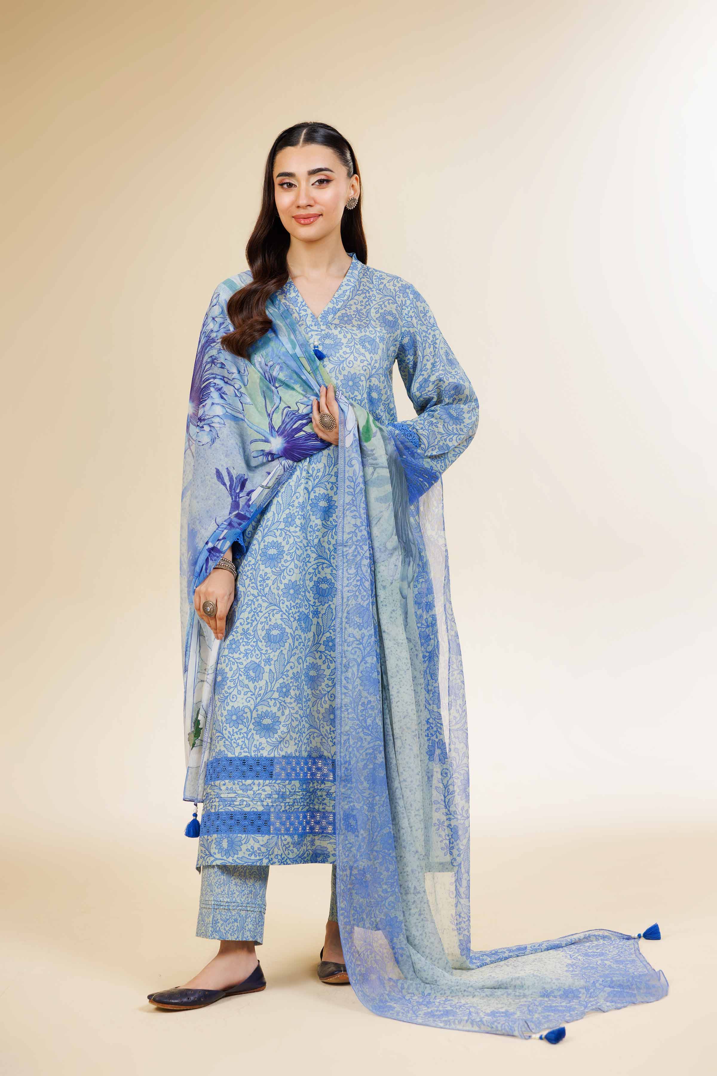 3 Piece - Printed With Laces Suit - 42501333 for Women - Unstitched Collection | Nishat | Shop Online