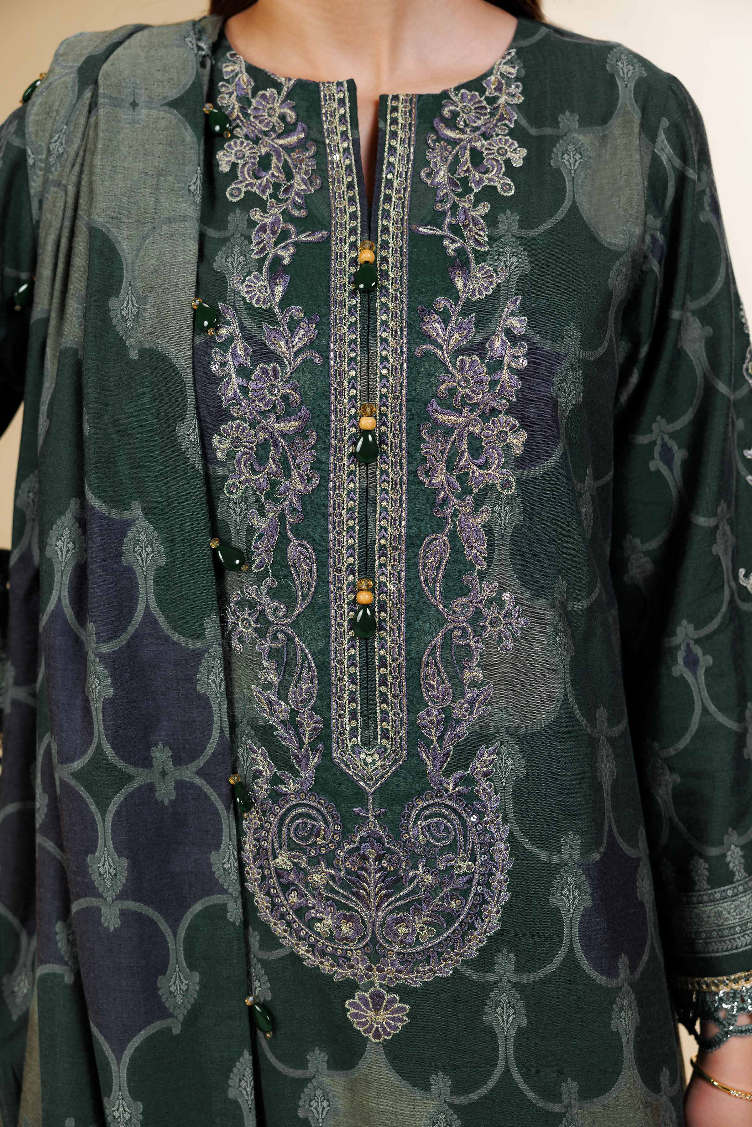 3 Piece - Jacquard Embroidered Suit - 42501403 for Women - Unstitched Collection | Nishat | Shop Online