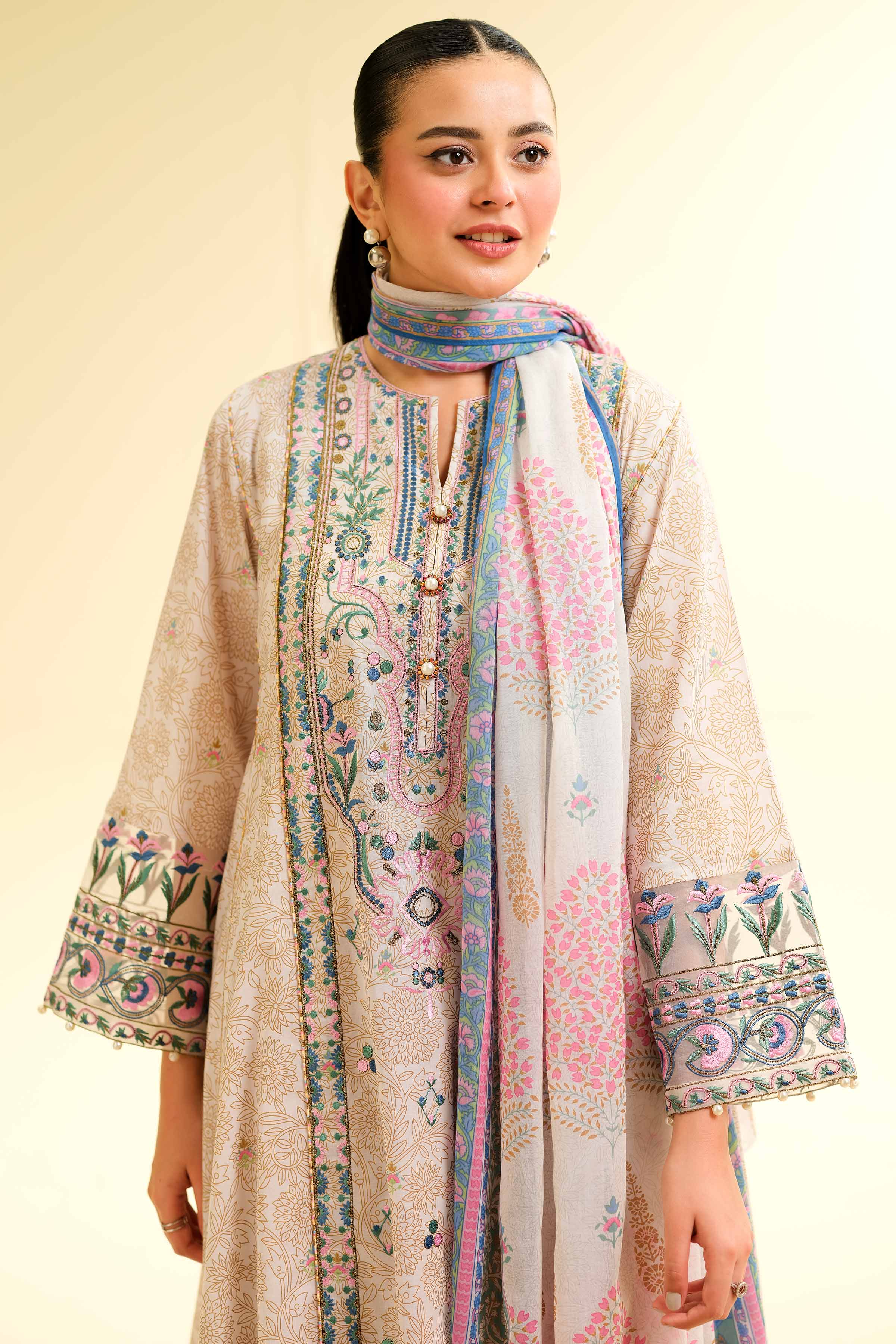 3 Piece - Gold Printed Embroidered Suit - 42501416 for Women - Unstitched Collection | Nishat | Shop Online