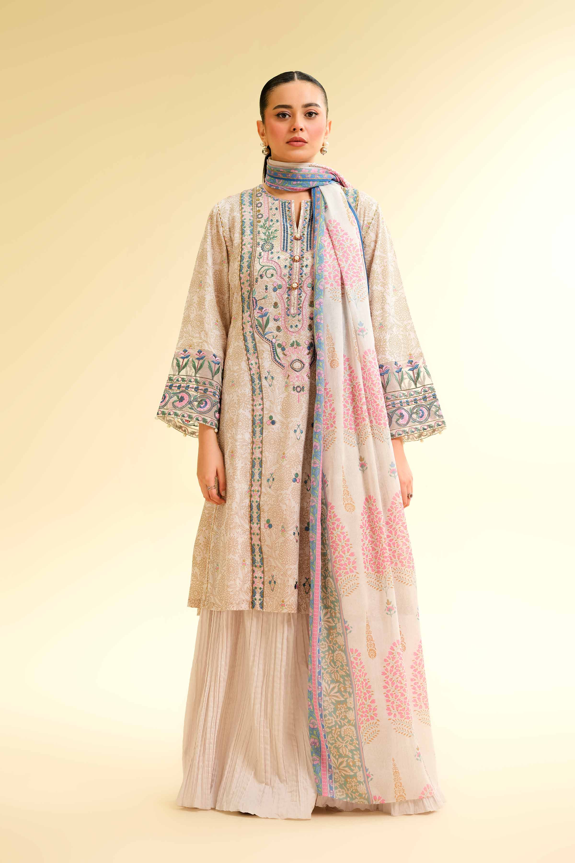 3 Piece - Gold Printed Embroidered Suit - 42501416 for Women - Unstitched Collection | Nishat | Shop Online