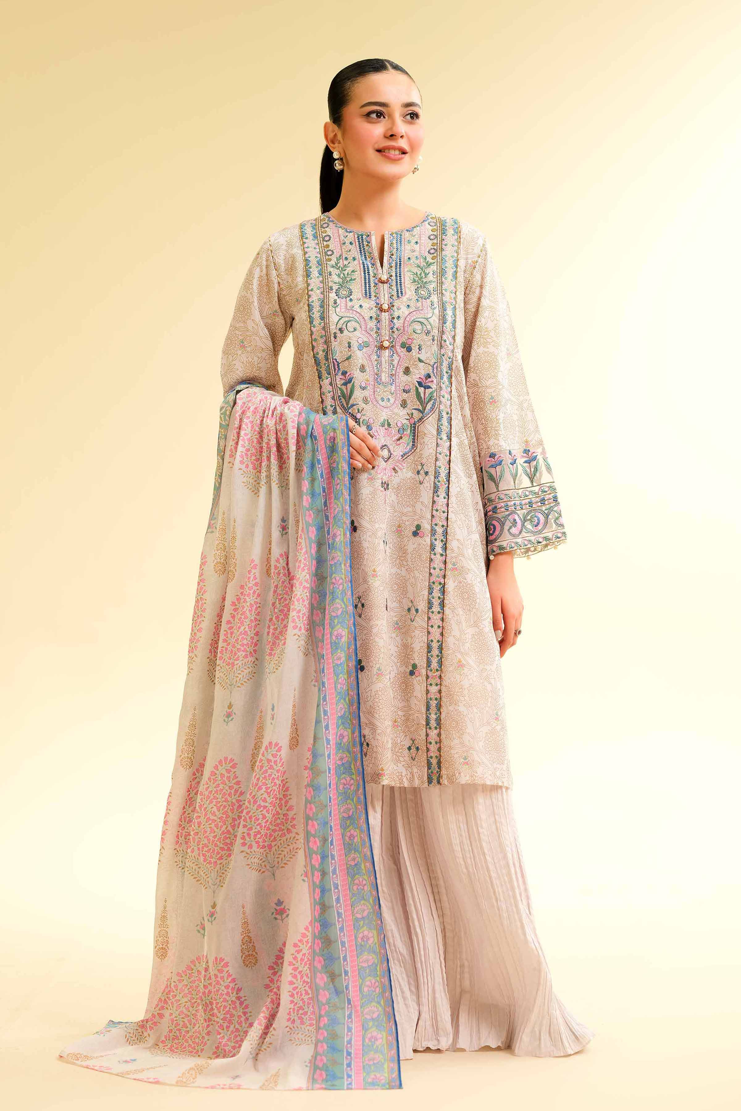 3 Piece - Gold Printed Embroidered Suit - 42501416 for Women - Unstitched Collection | Nishat | Shop Online
