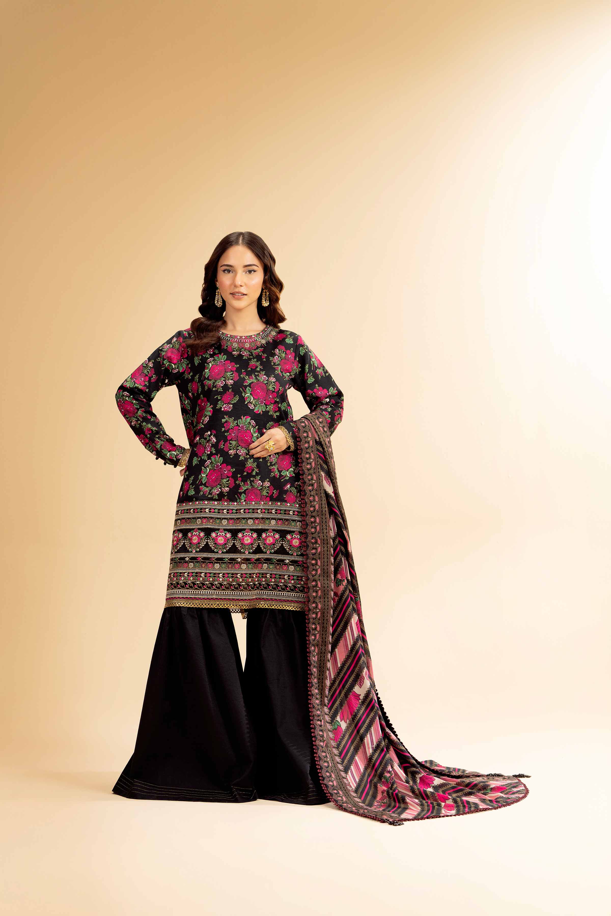 3 Piece - Gold Printed Embroidered Suit - 42501417 for Women - Unstitched Collection | Nishat | Shop Online