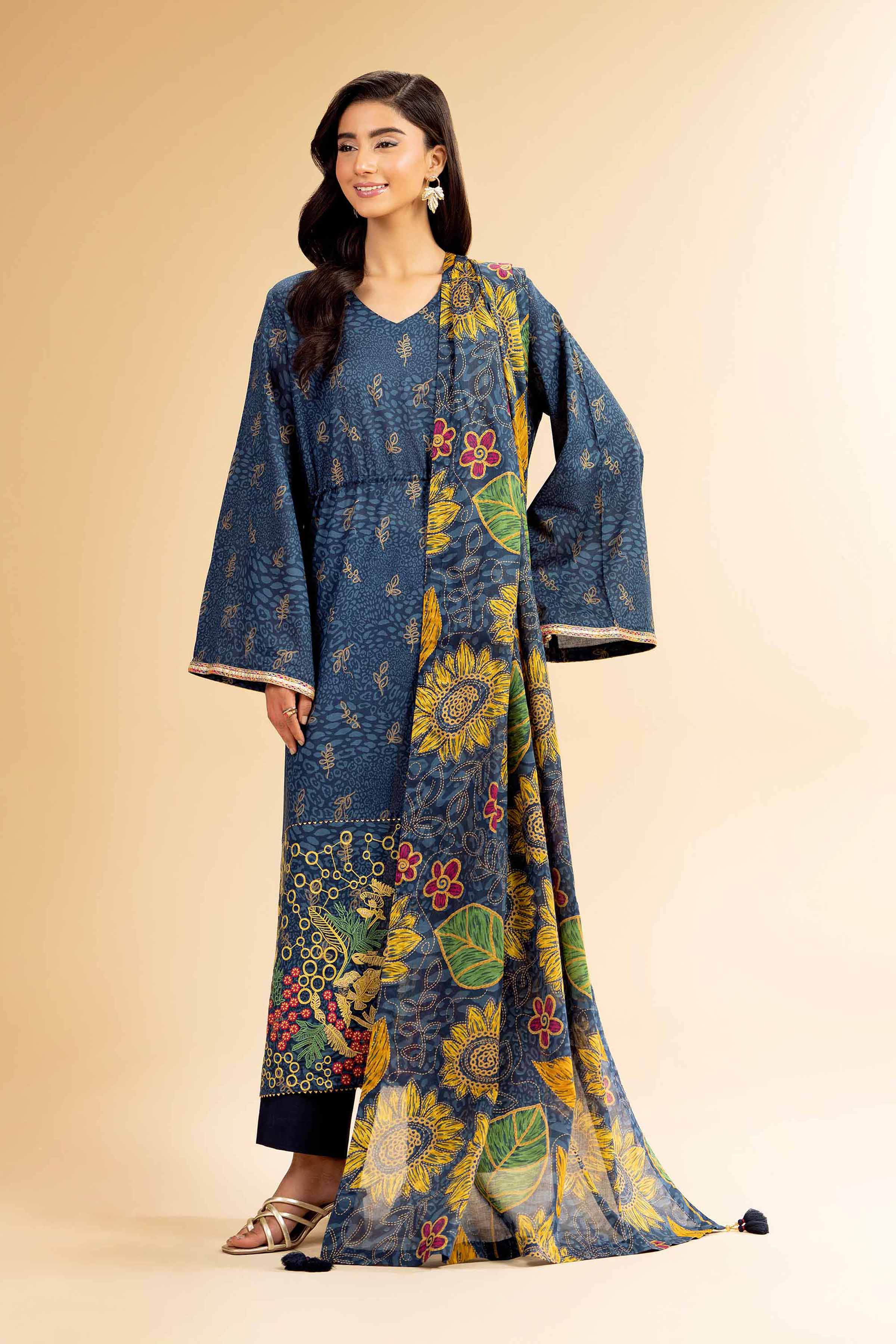 3 Piece - Gold Printed Embroidered Suit - 42501419 for Women - Unstitched Collection | Nishat | Shop Online