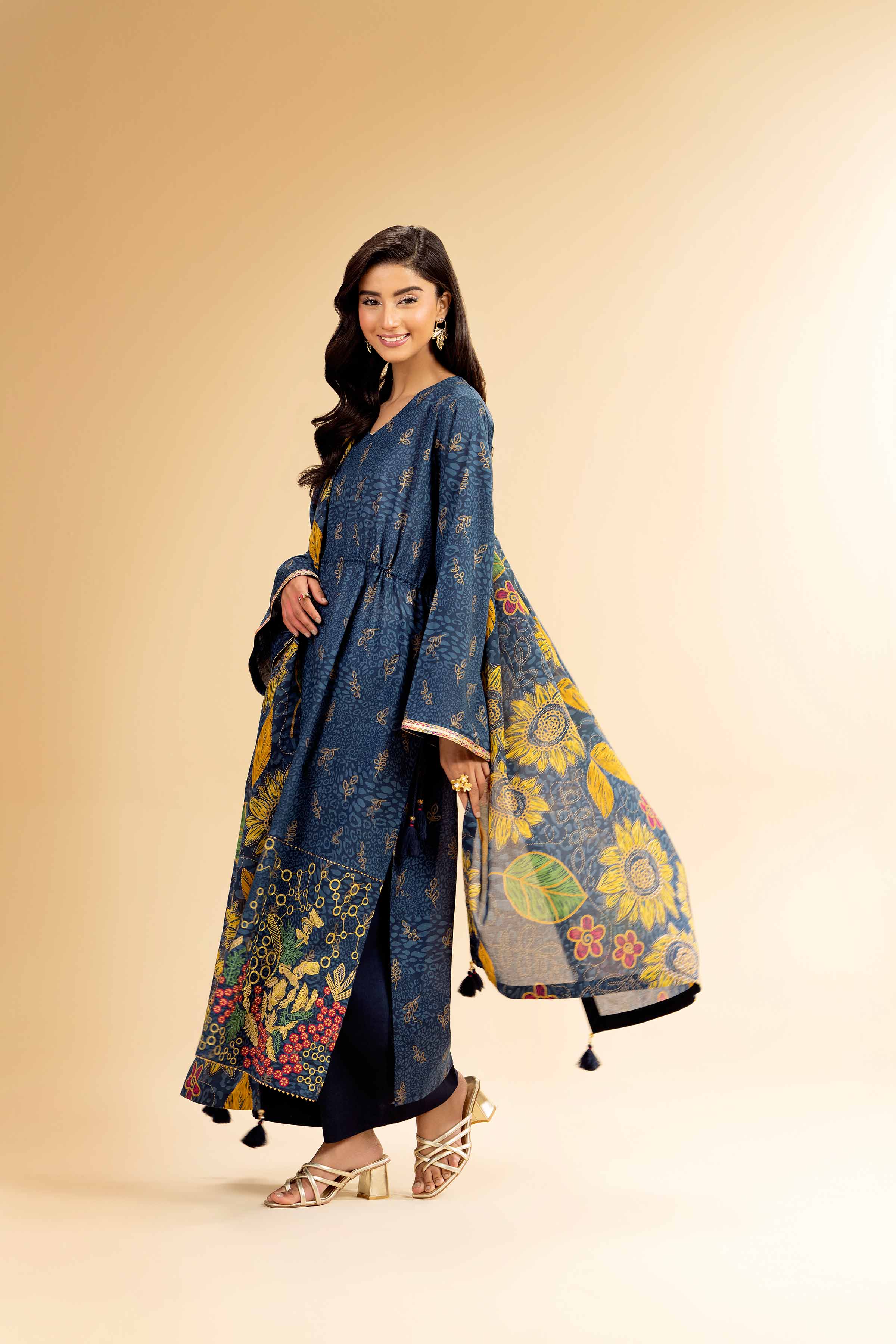 3 Piece - Gold Printed Embroidered Suit - 42501419 for Women - Unstitched Collection | Nishat | Shop Online