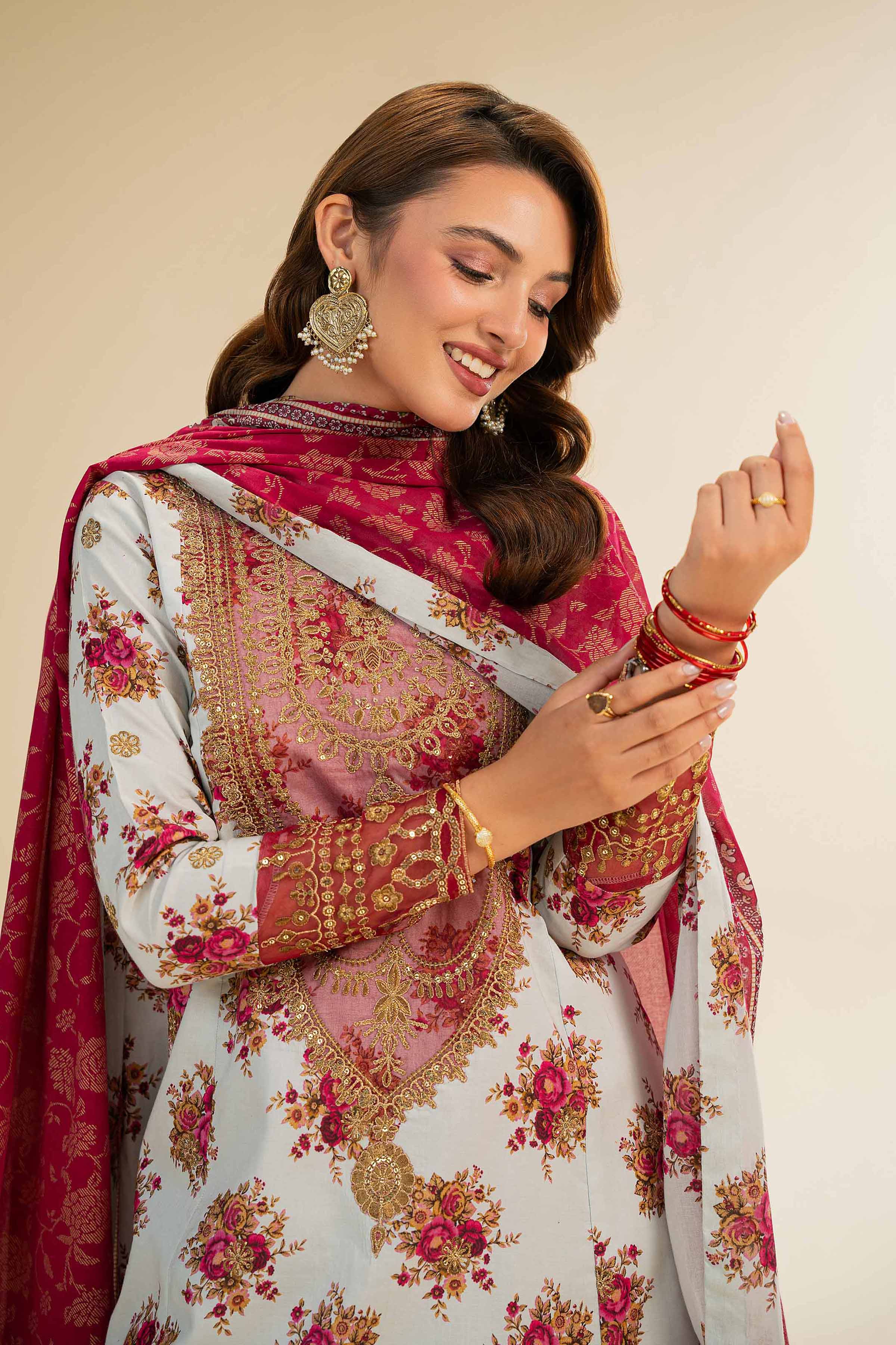 3 Piece - Gold Printed Embroidered Suit - 42501422 for Women - Unstitched Collection | Nishat | Shop Online