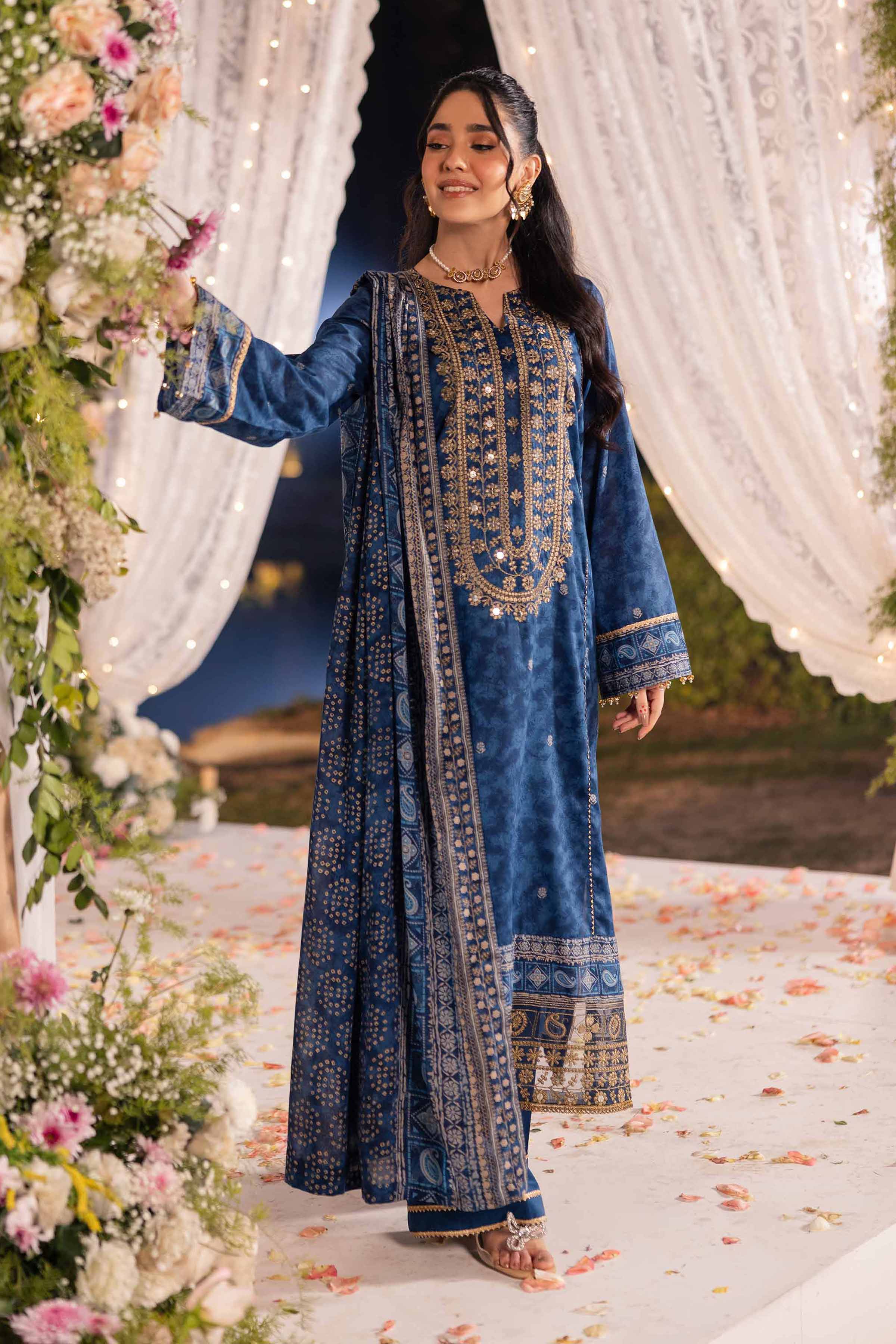 3 Piece - Gold Printed Embroidered Suit - 42501424 for Women - Unstitched Collection | Nishat | Shop Online