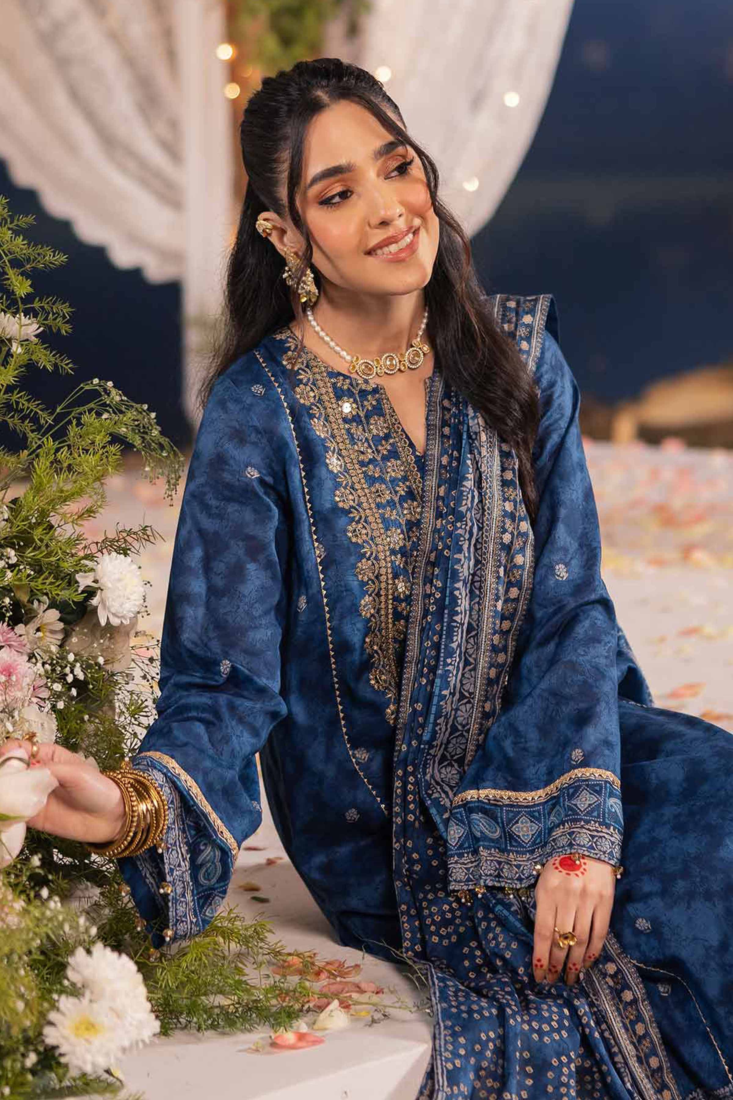 3 Piece - Gold Printed Embroidered Suit - 42501424 for Women - Unstitched Collection | Nishat | Shop Online