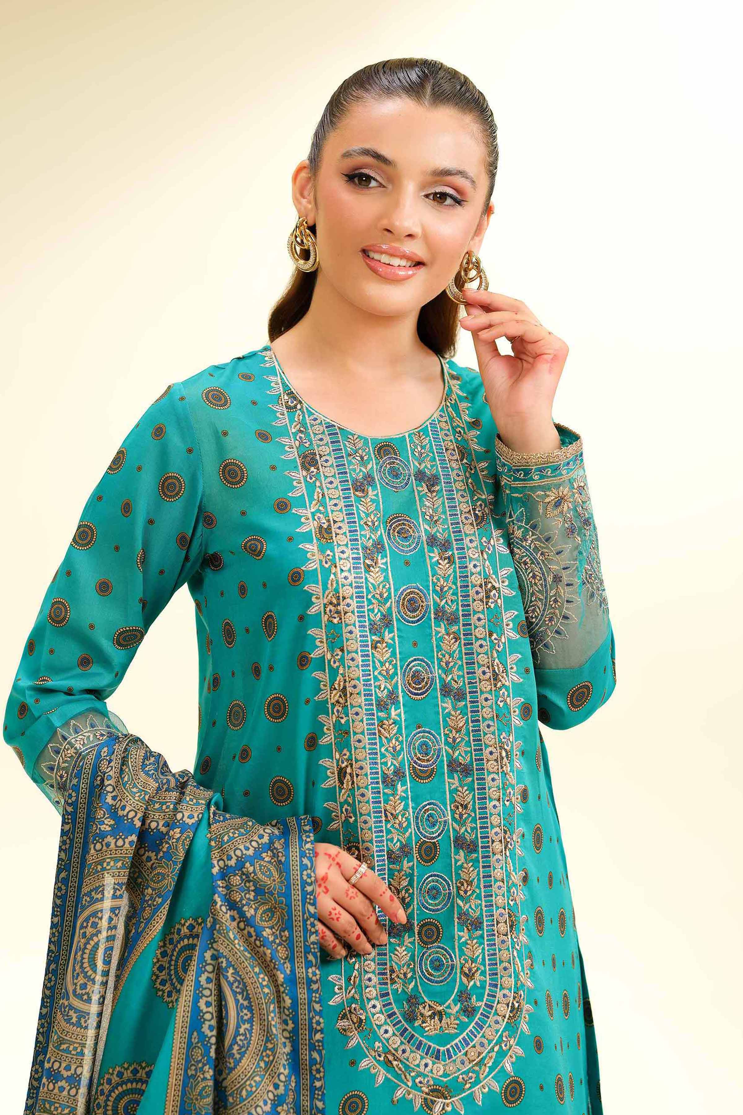 3 Piece - Gold Printed Embroidered Suit - 42501425 for Women - Unstitched Collection | Nishat | Shop Online