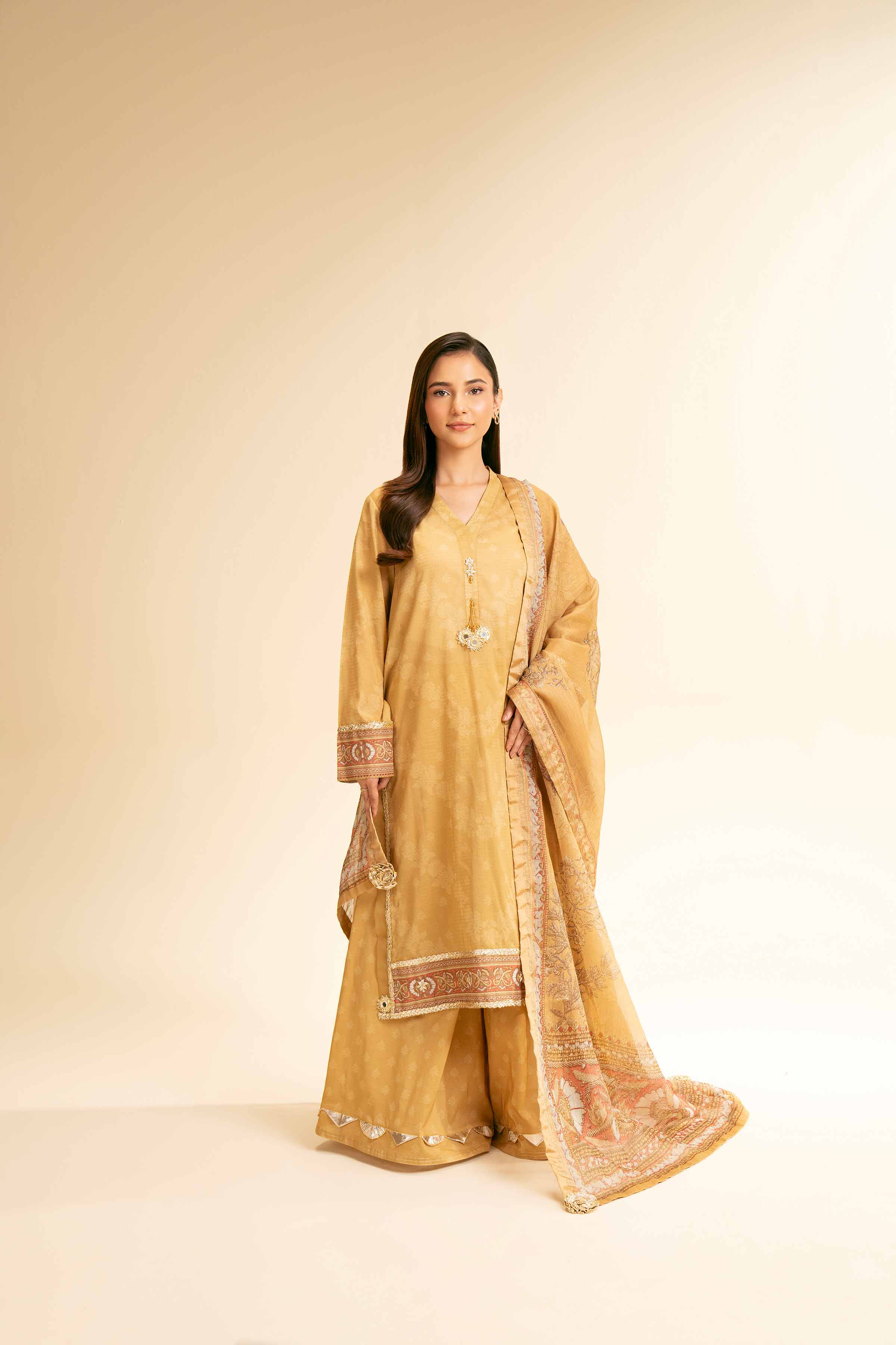 3 Piece - Printed With Gotta Laces Suit - 42501448 for Women - Unstitched Collection | Nishat | Shop Online