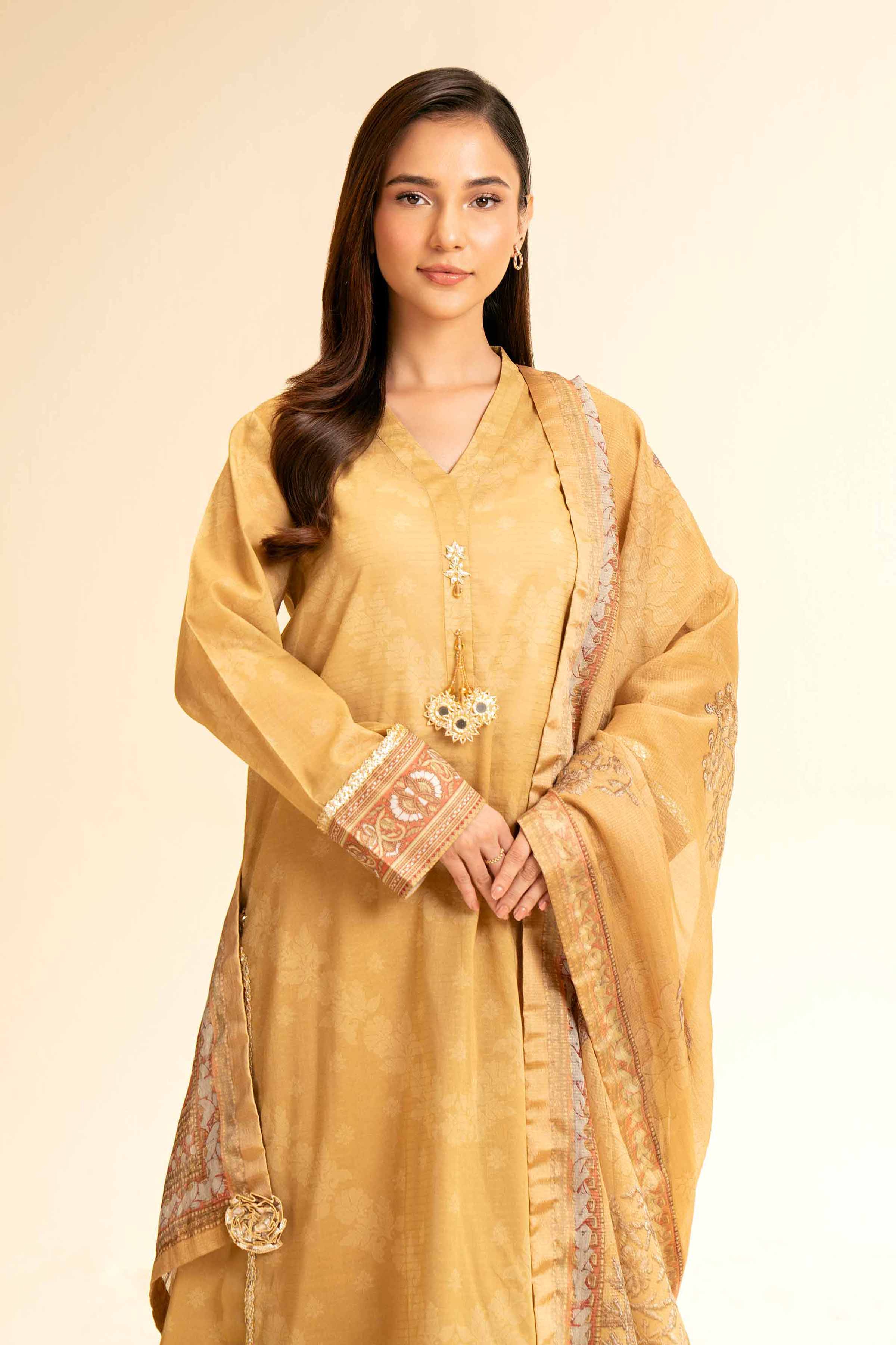 3 Piece - Printed With Gotta Laces Suit - 42501448 for Women - Unstitched Collection | Nishat | Shop Online