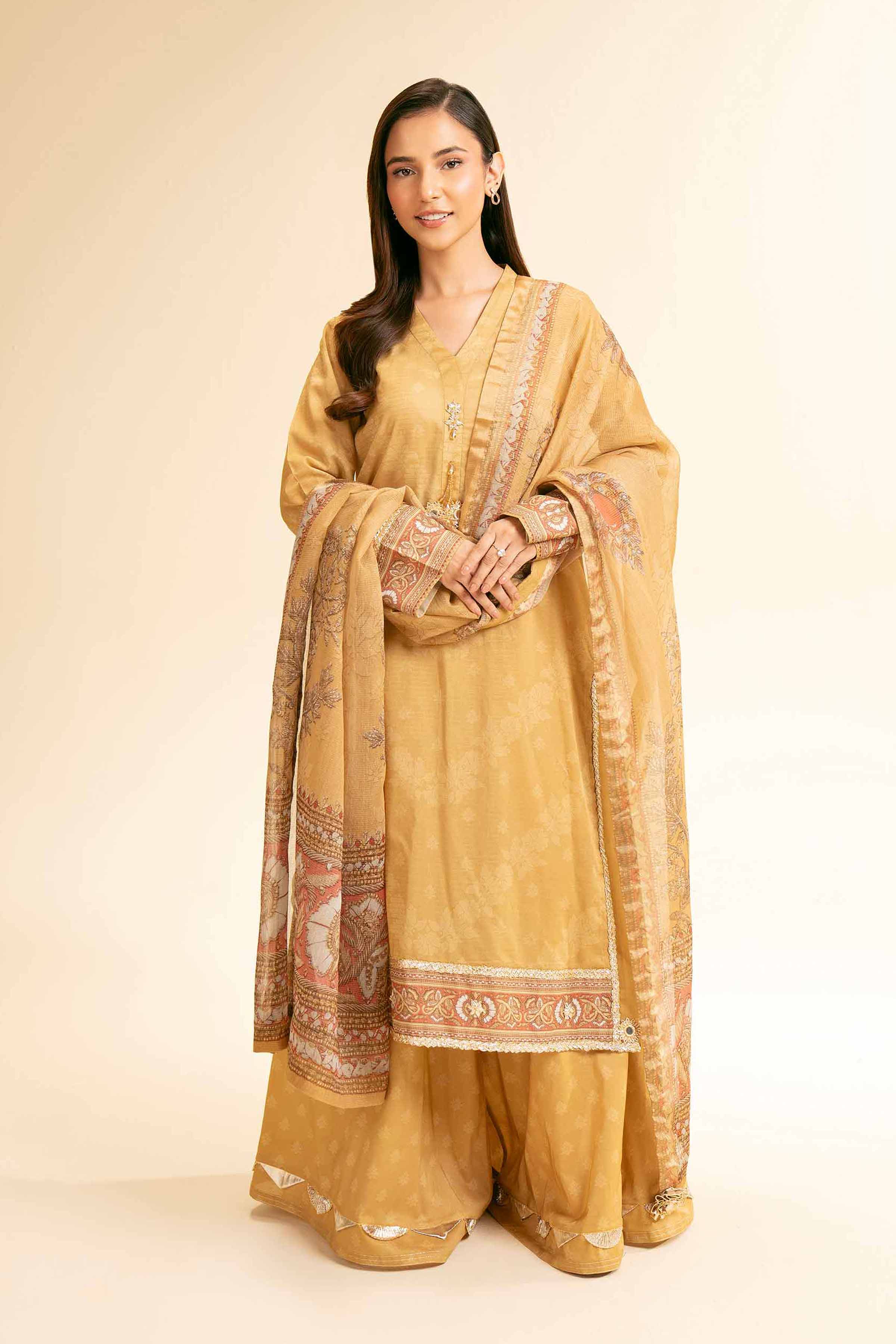 3 Piece - Printed With Gotta Laces Suit - 42501448 for Women - Unstitched Collection | Nishat | Shop Online