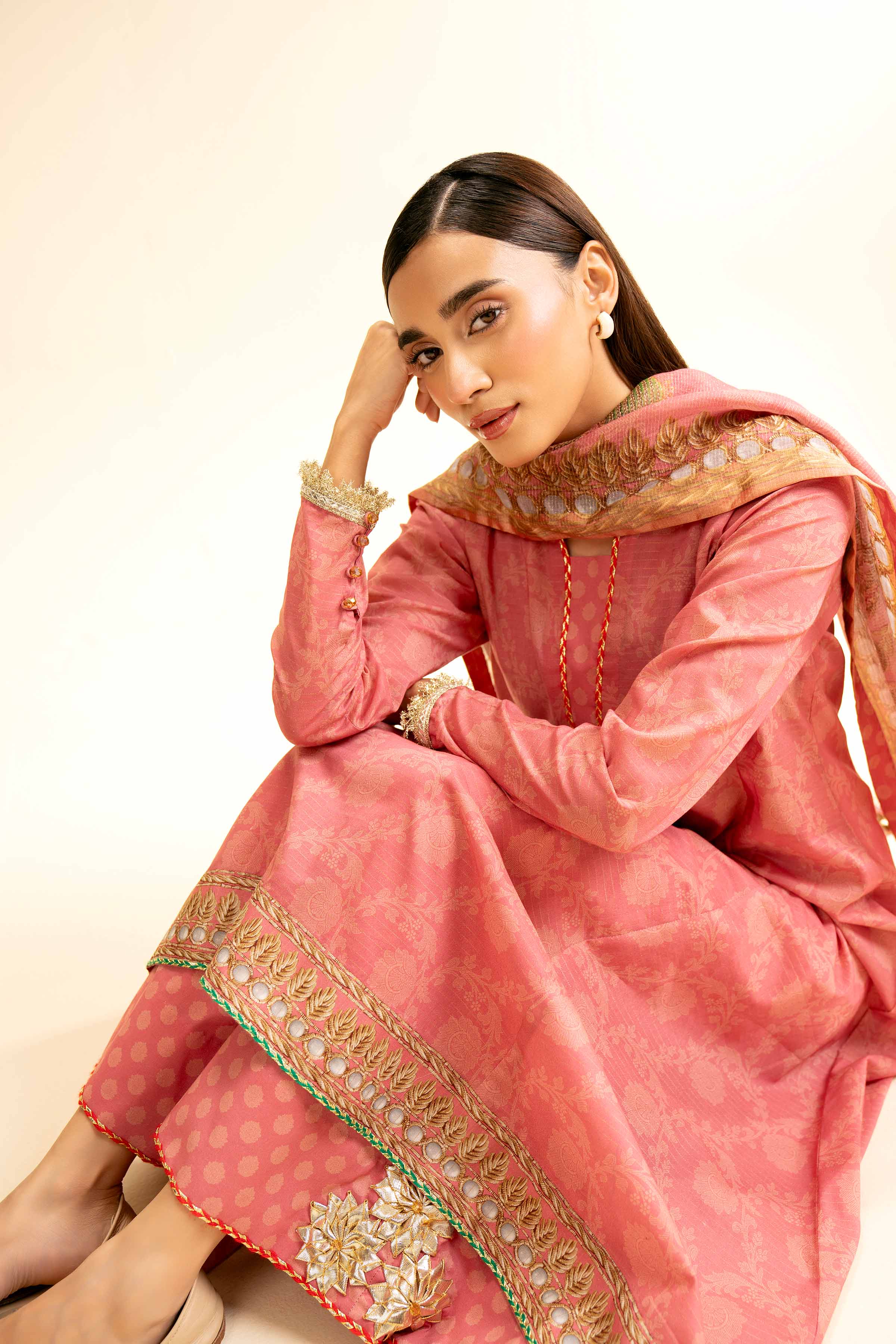 3 Piece - Printed With Gotta Laces Suit - 42501449 for Women - Unstitched Collection | Nishat | Shop Online