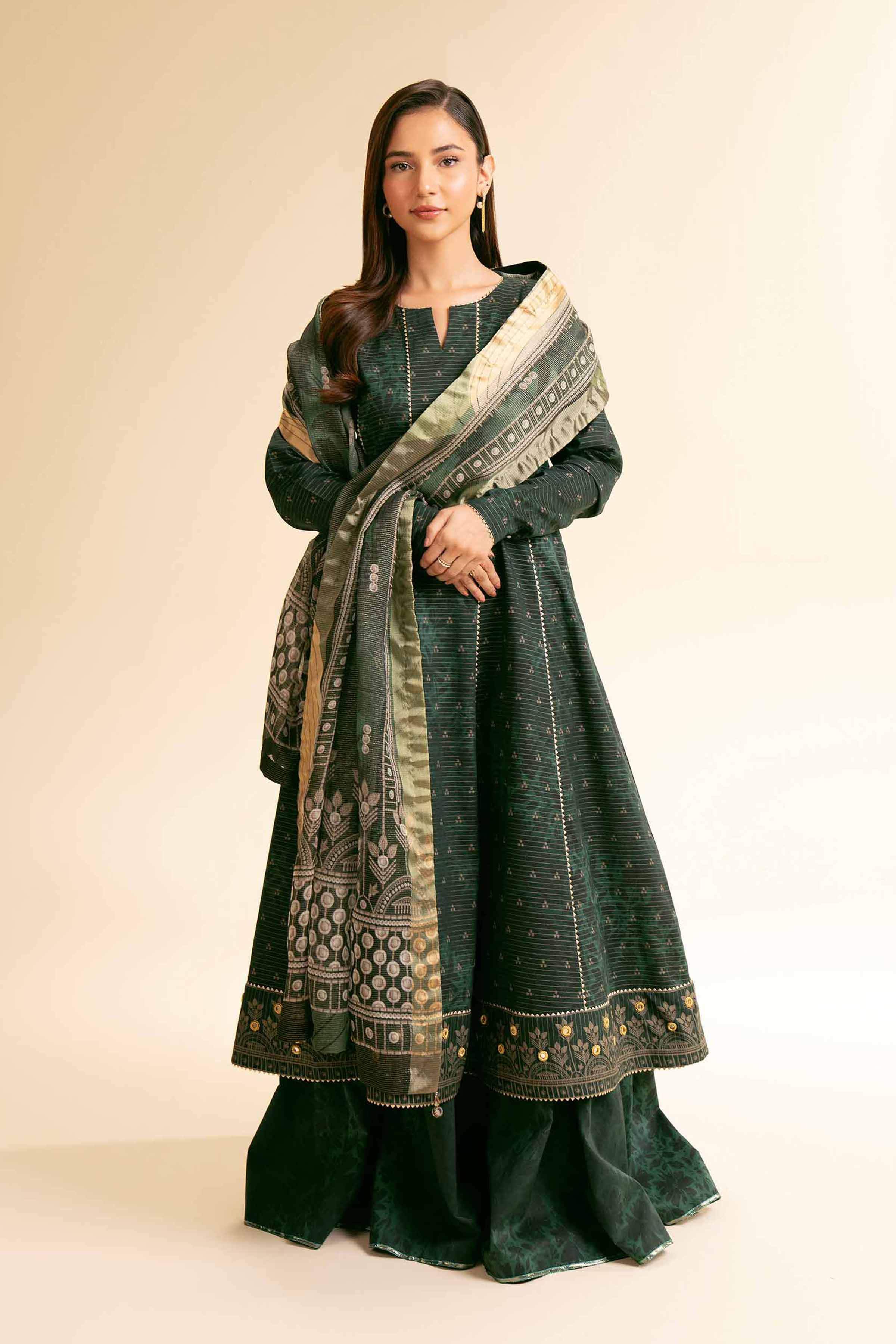 3 Piece - Printed With Gotta Laces Suit - 42501453 for Women - Unstitched Collection | Nishat | Shop Online